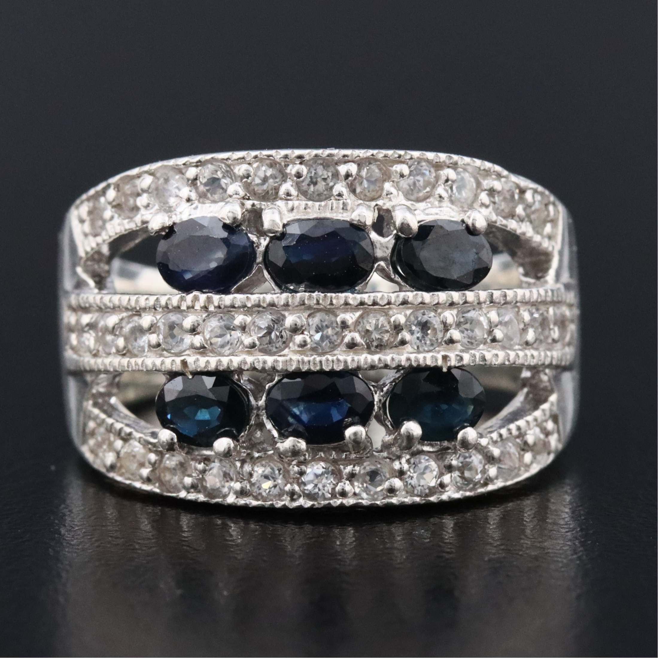 Sterling Ring with Sapphire and White Topaz