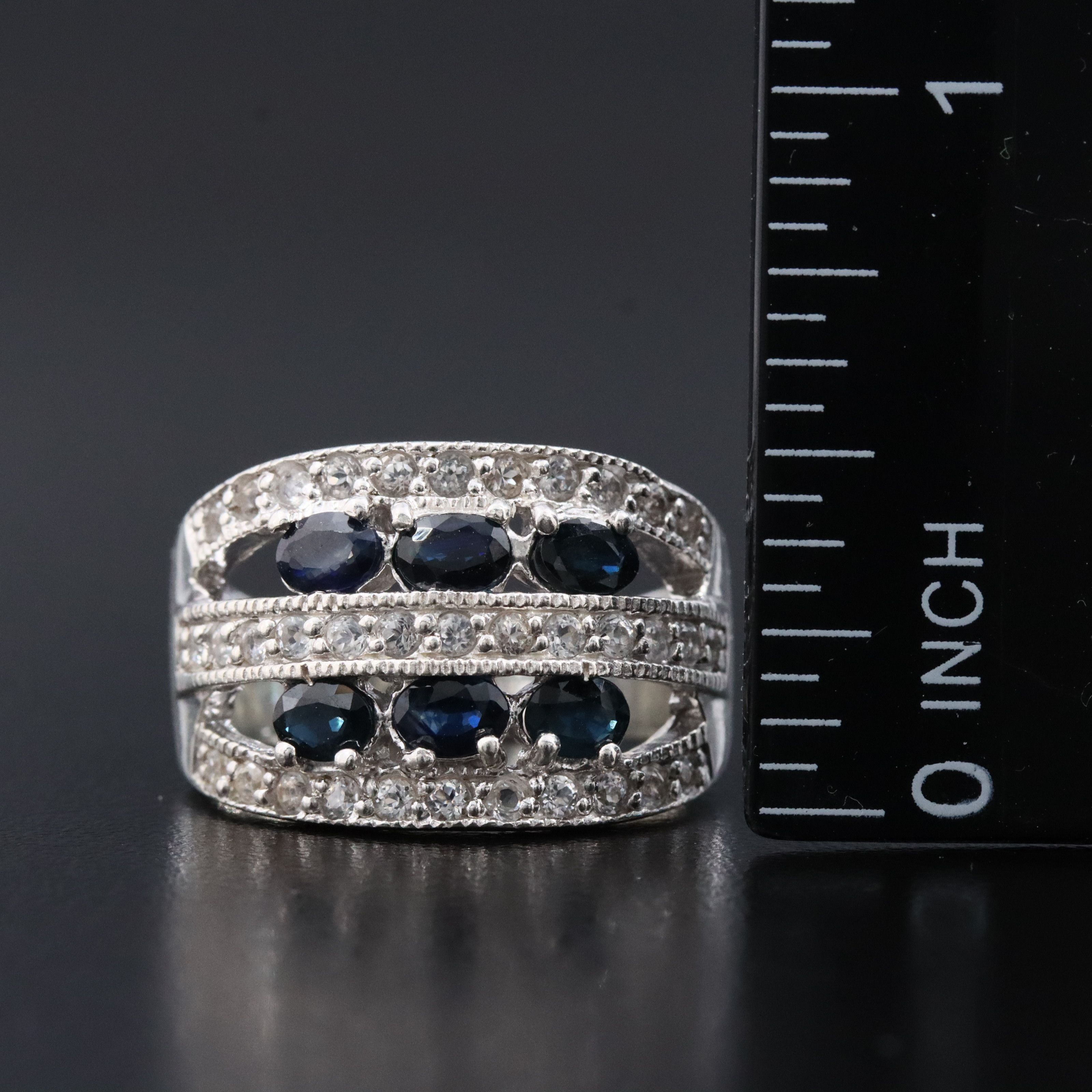Sterling Ring with Sapphire and White Topaz