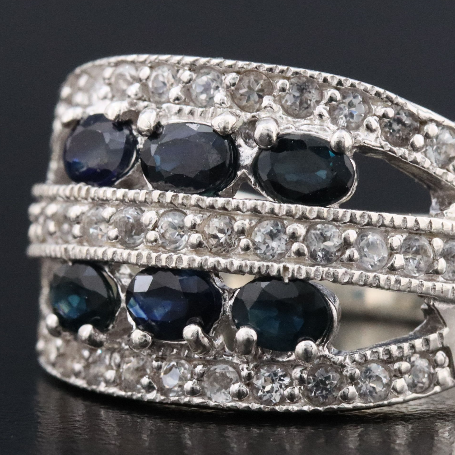 Sterling Ring with Sapphire and White Topaz