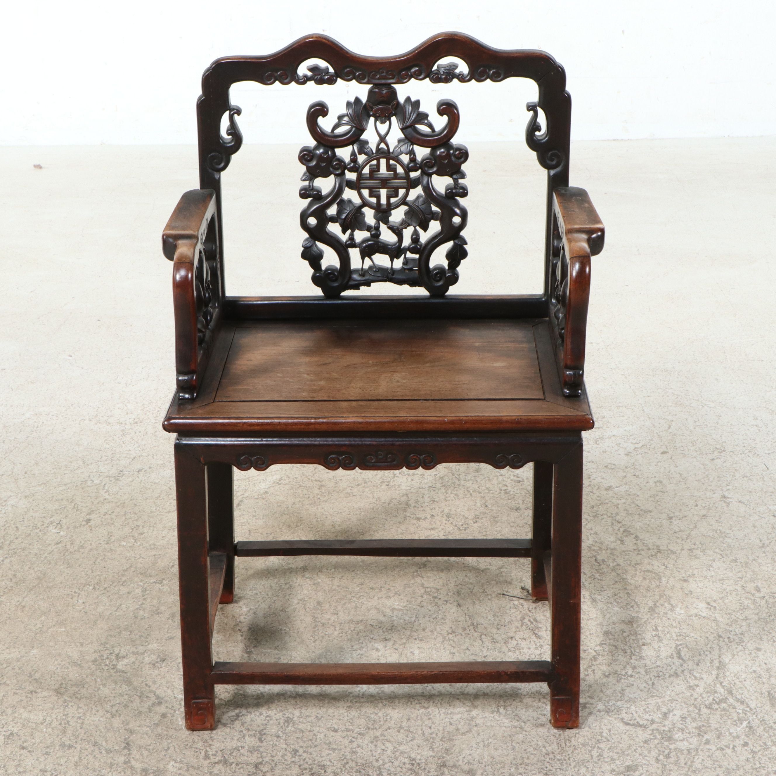 Chinese Carved Elmwood Armchair
