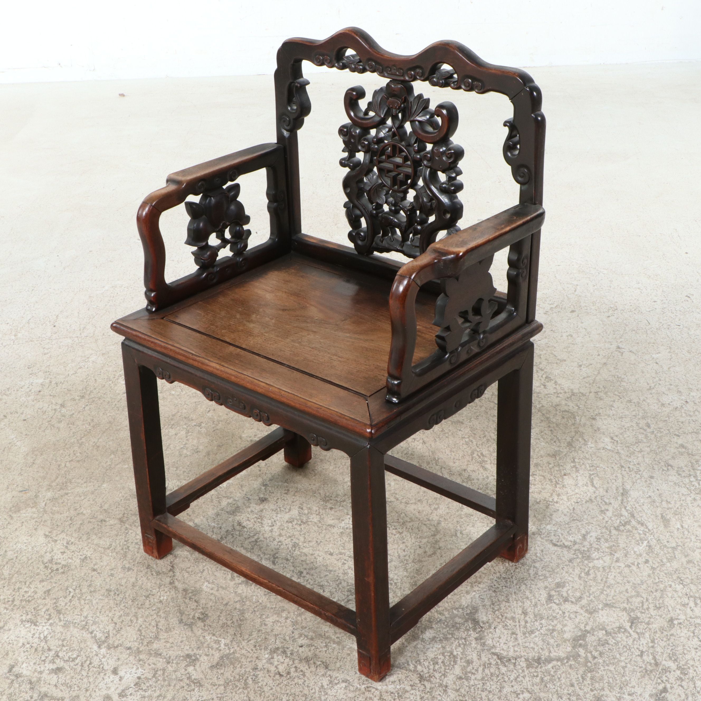 Chinese Carved Elmwood Armchair