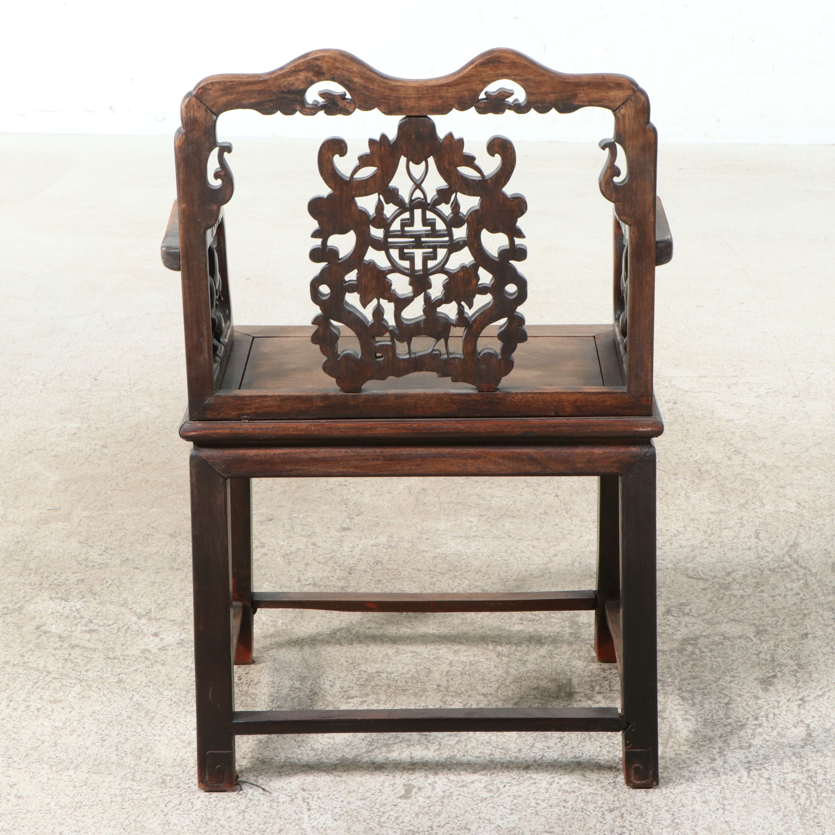 Chinese Carved Elmwood Armchair