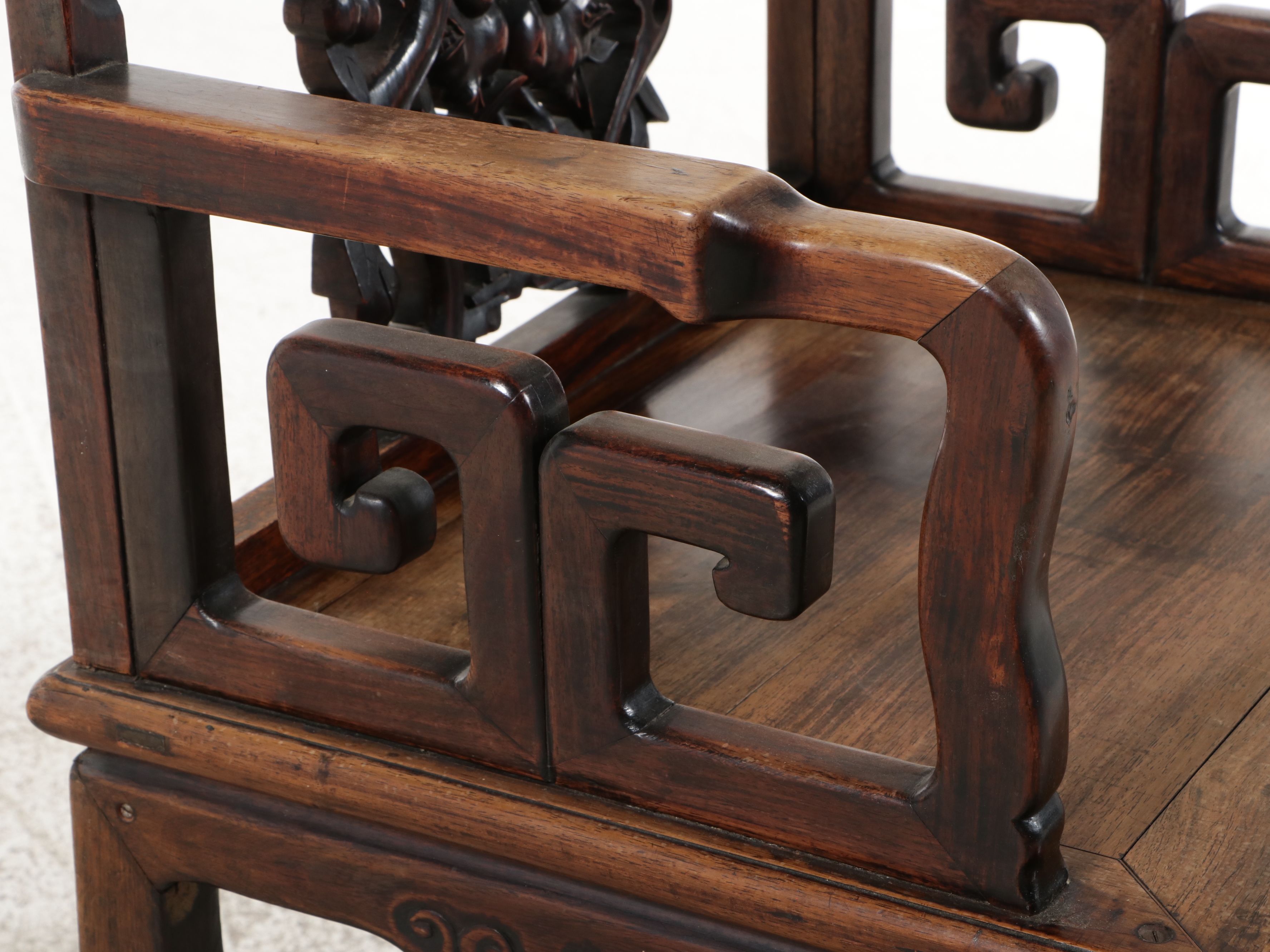 Chinese Carved Elmwood Armchair