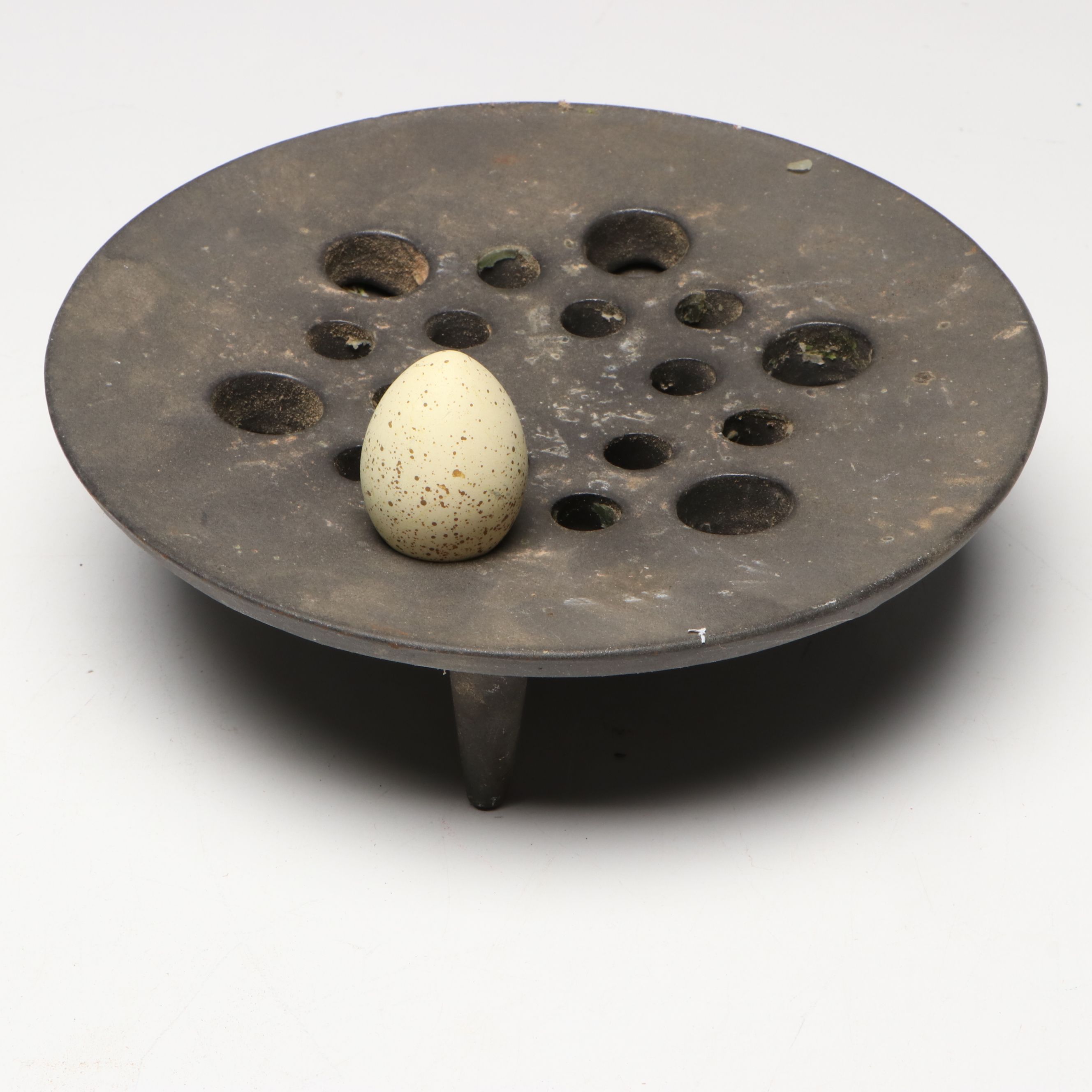 Footed Metal Flower Frog, Cast Iron Bird and Turkey Egg