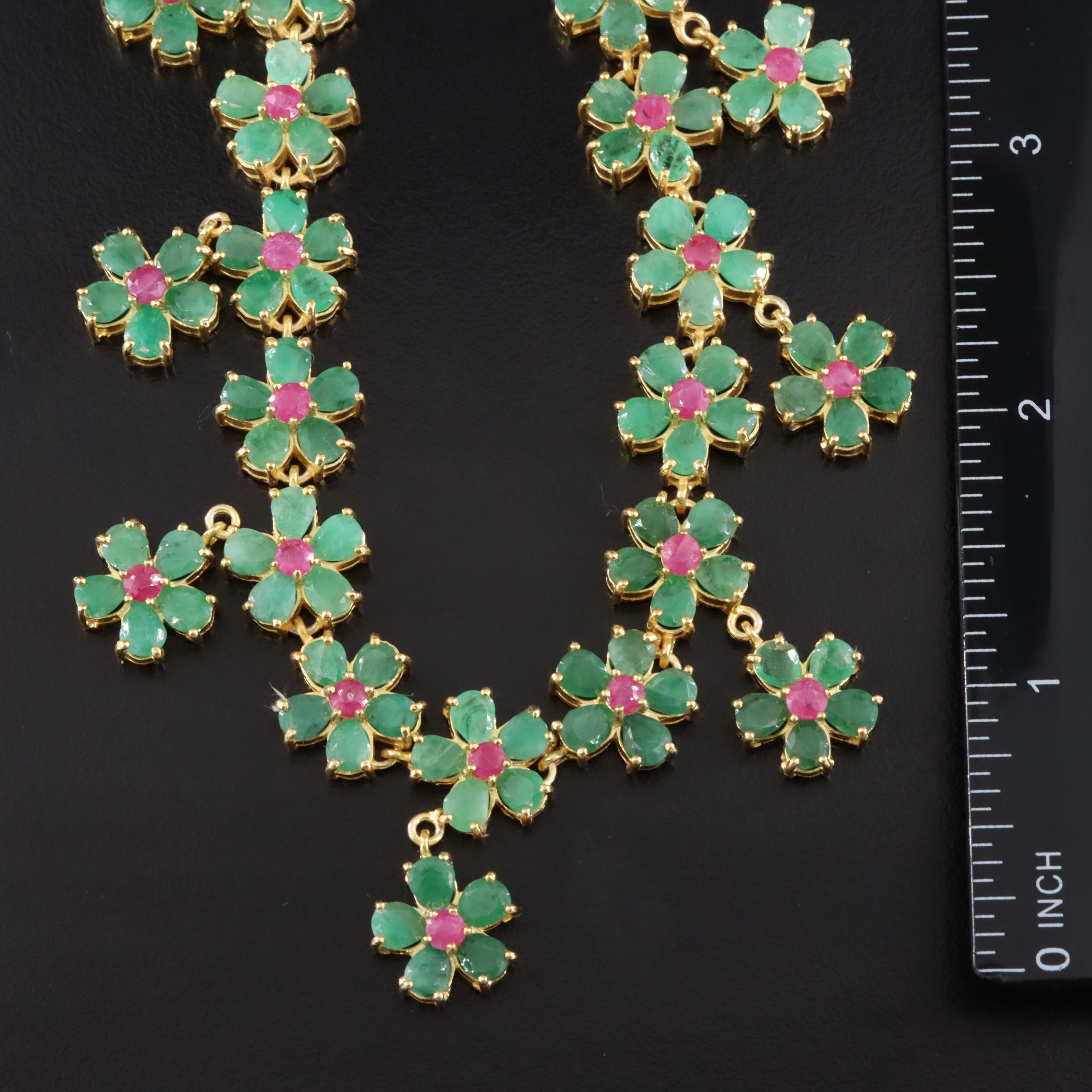 Sterling Emerald and Ruby Floral Necklace
