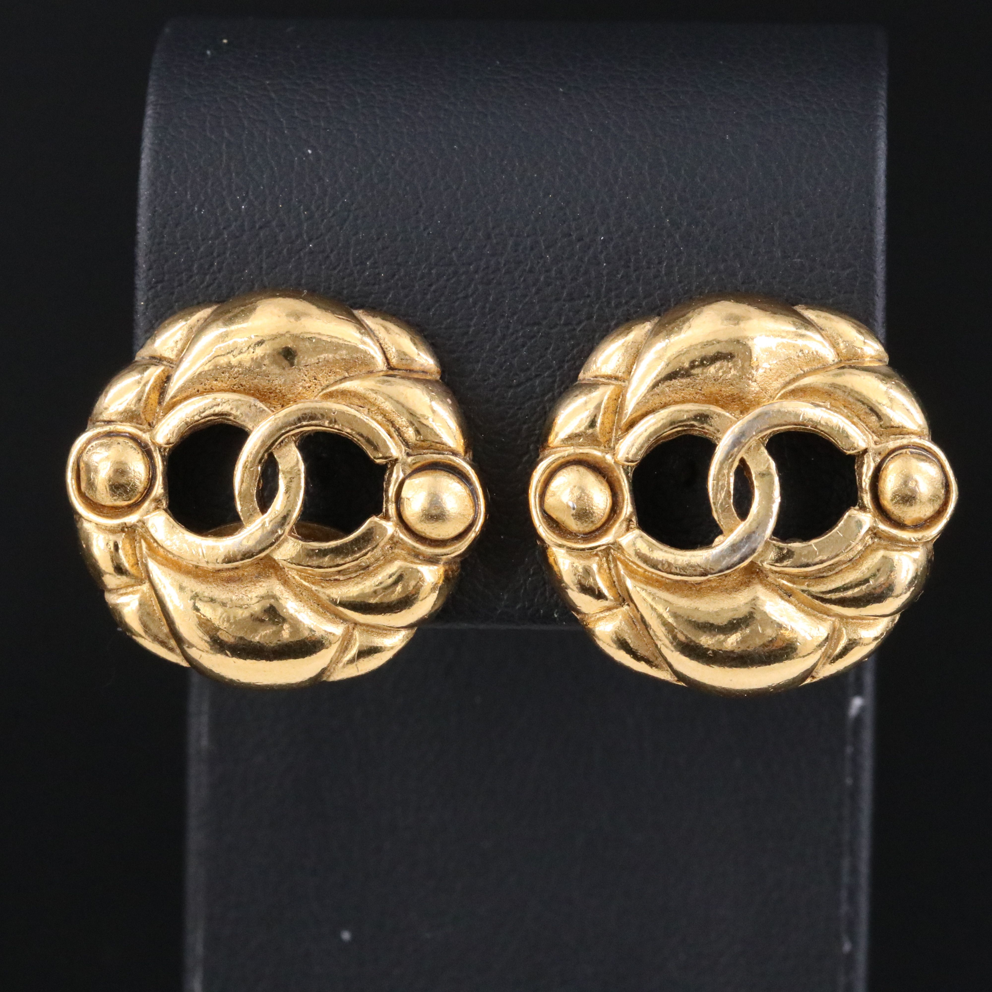 Chanel CC Button Clip Earrings