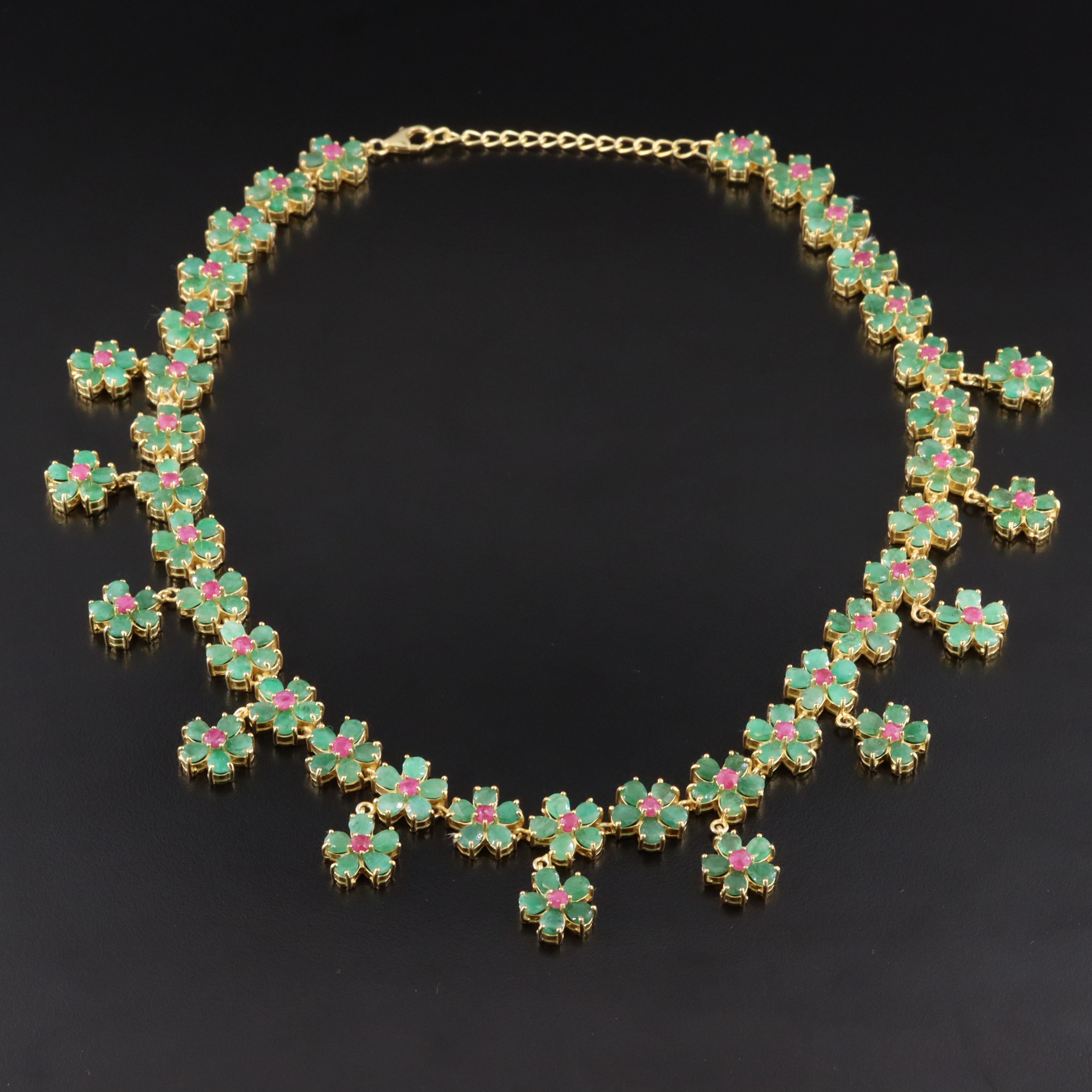 Sterling Emerald and Ruby Floral Necklace