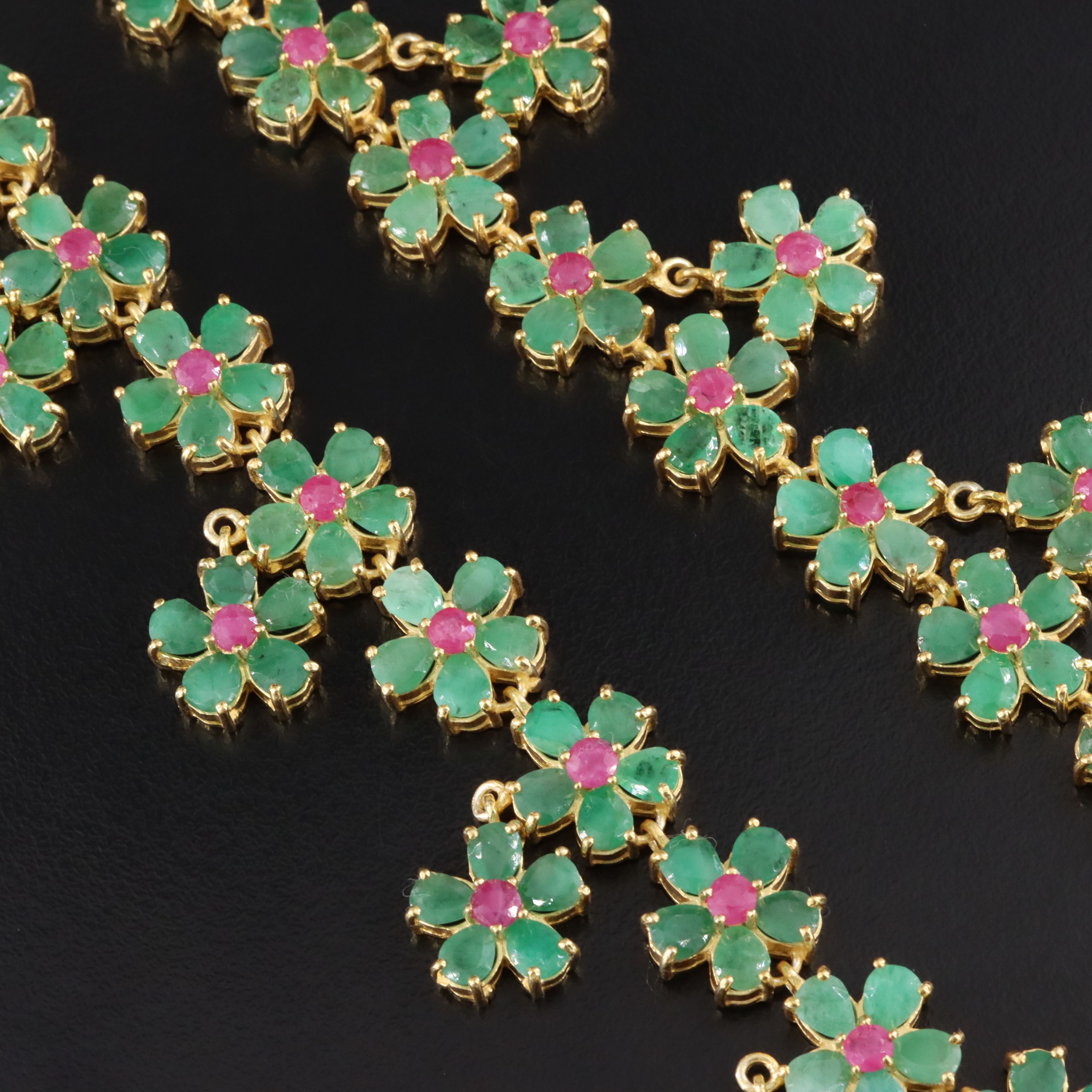 Sterling Emerald and Ruby Floral Necklace