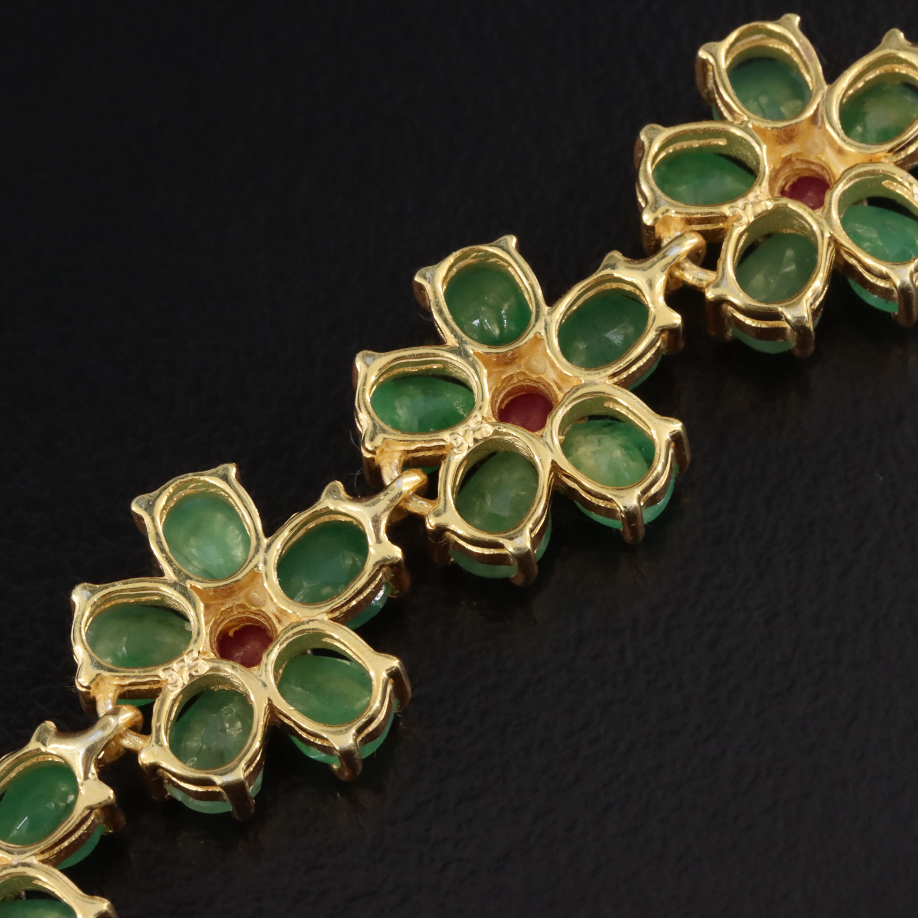 Sterling Emerald and Ruby Floral Necklace