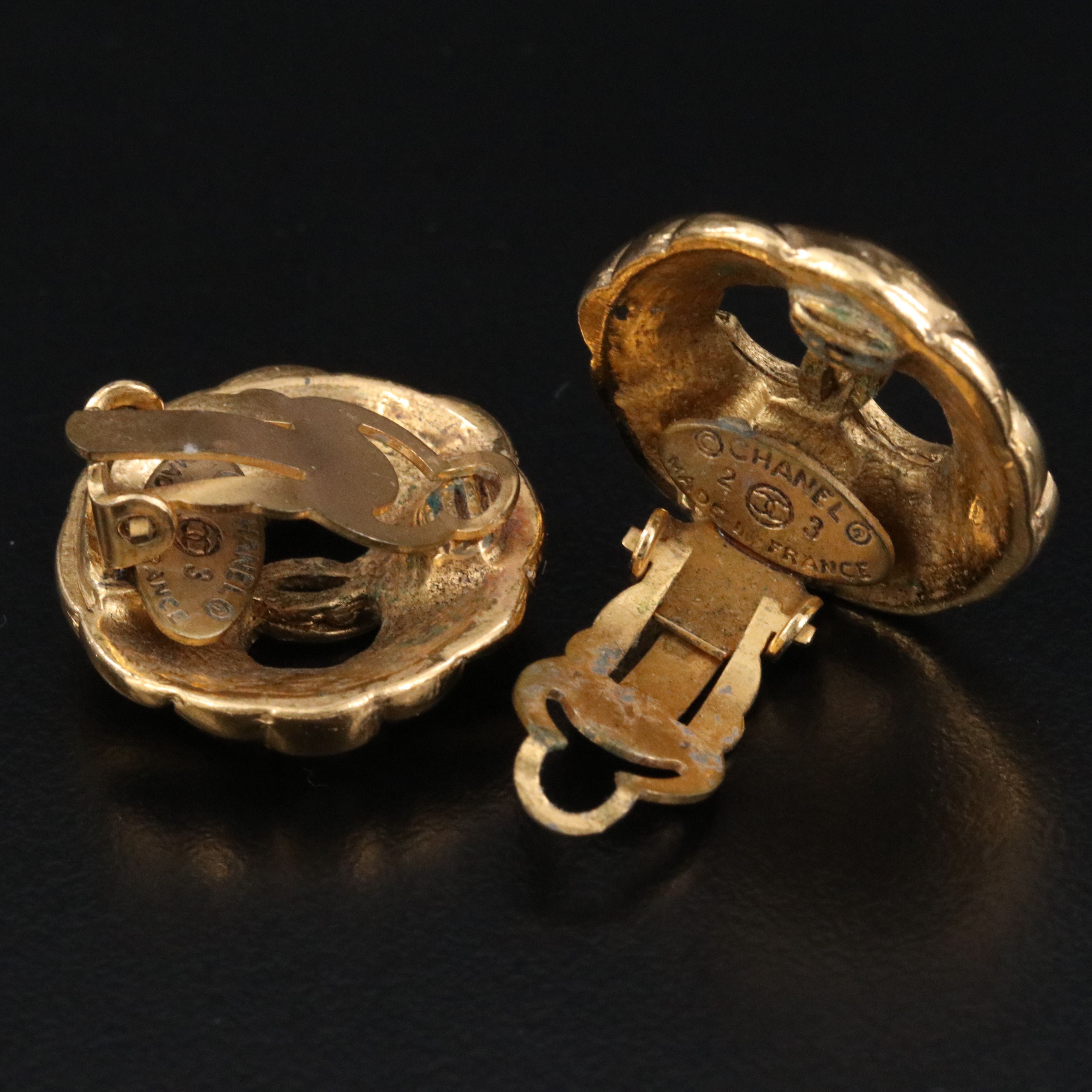 Chanel CC Button Clip Earrings