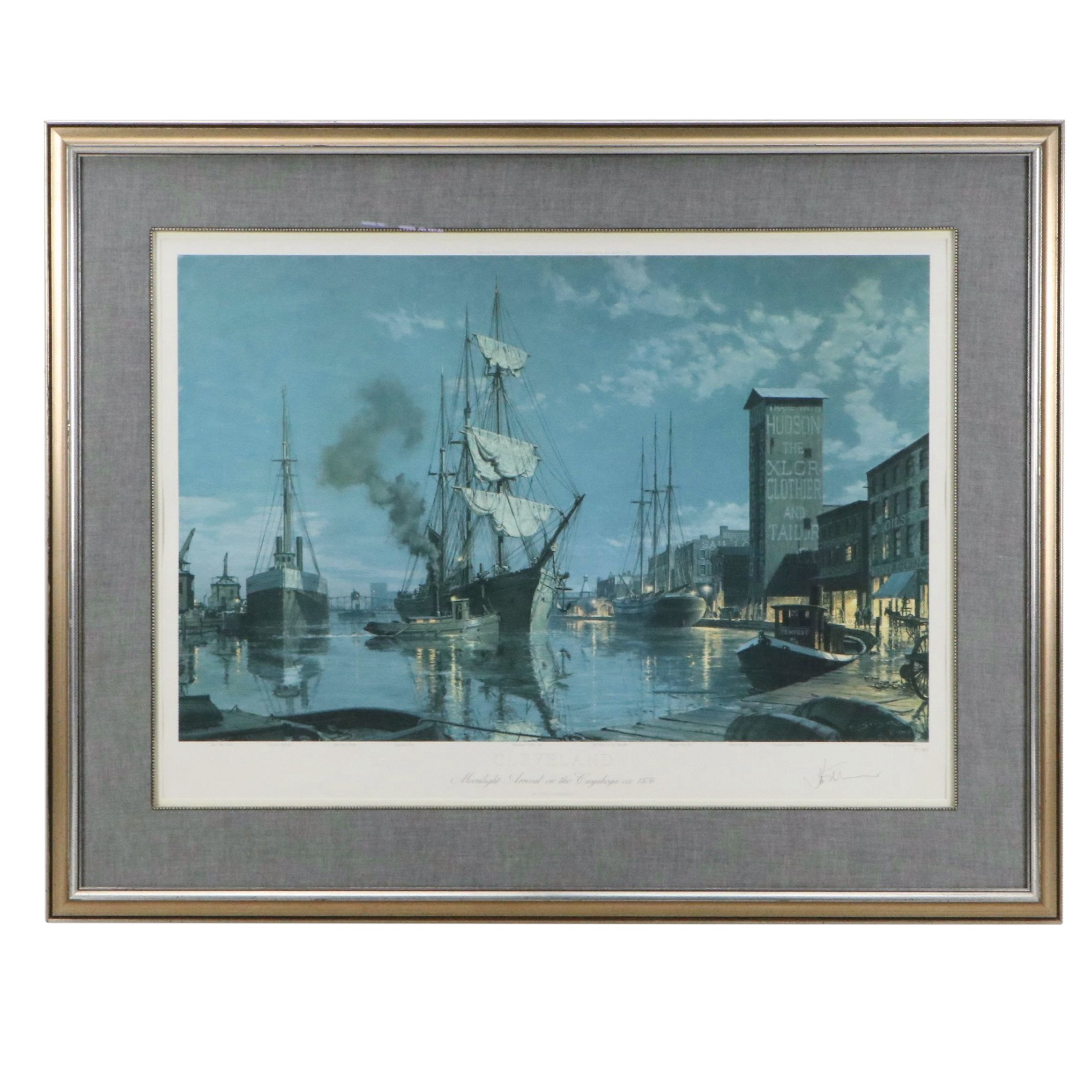 John Stobart Offset Lithograph "Moonlight Arrival on the Cuyahoga...," 1988