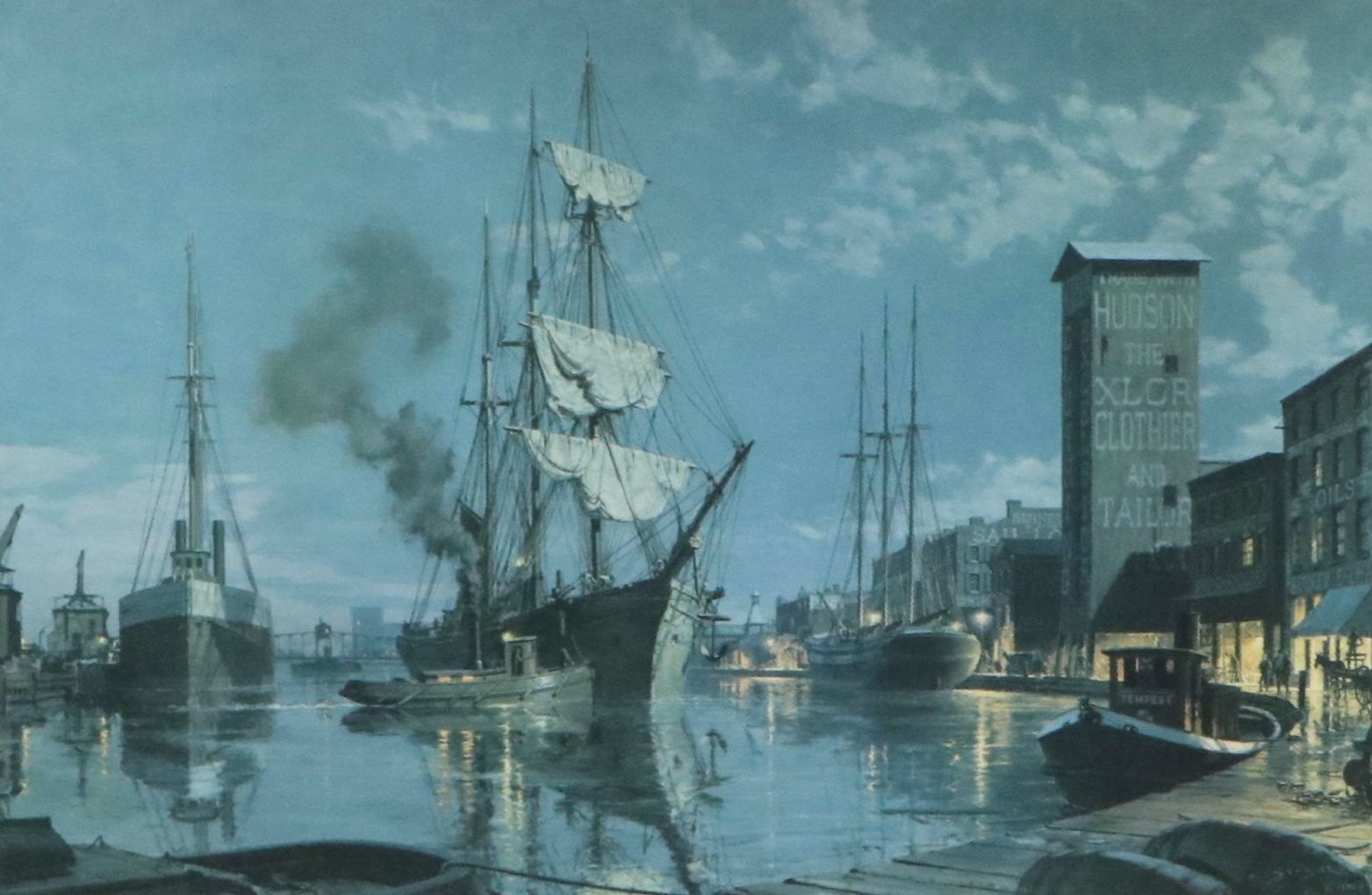 John Stobart Offset Lithograph "Moonlight Arrival on the Cuyahoga...," 1988