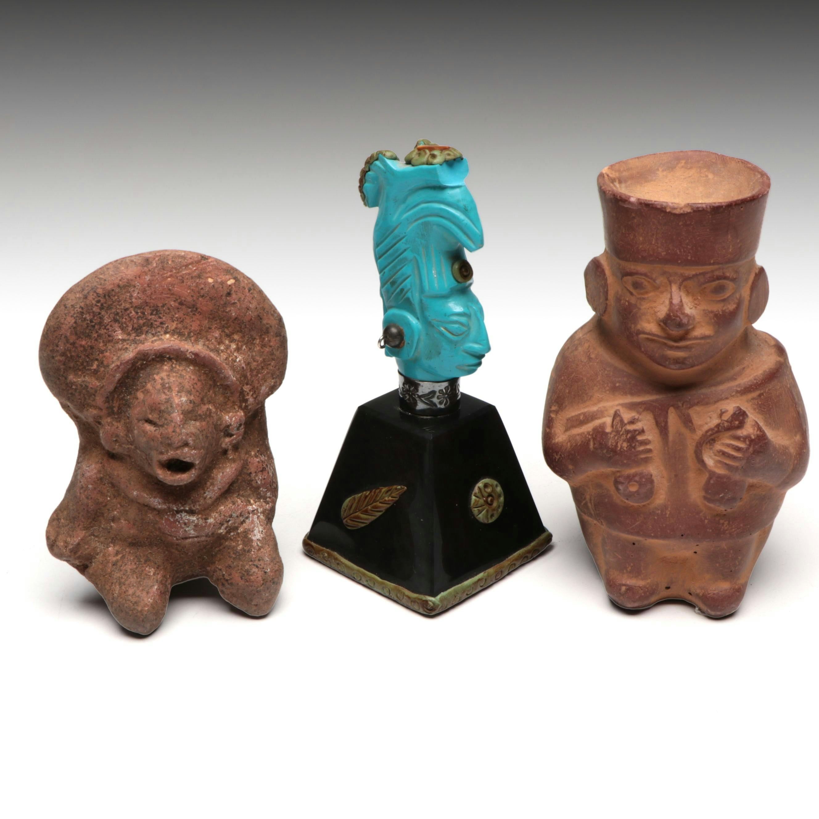 Mexican Bust with Sterling Neck Band, Mochica Medicine Man Figure and More