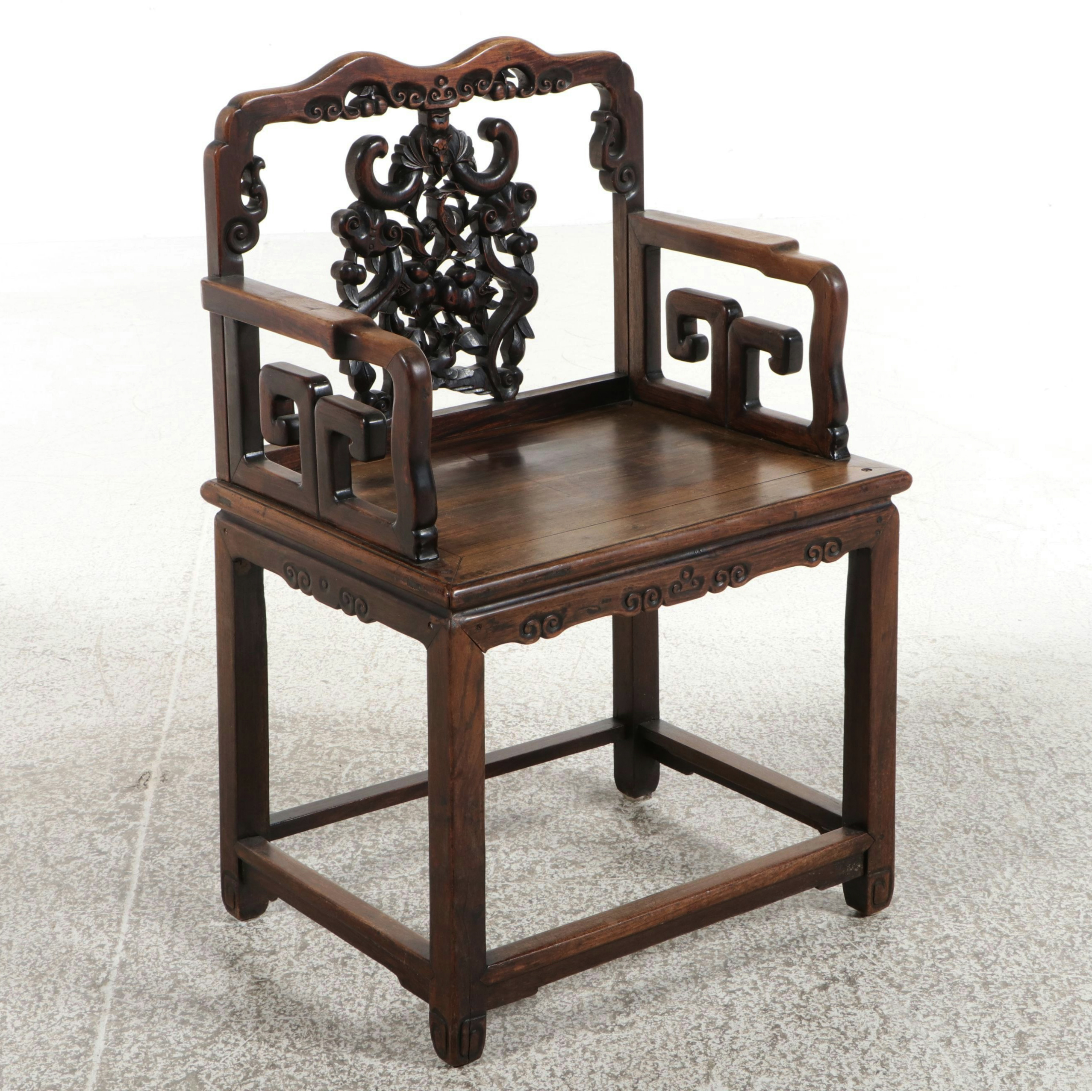 Chinese Carved Elmwood Armchair