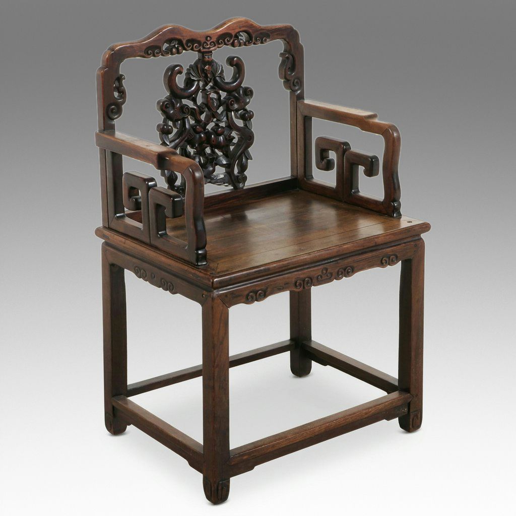 Chinese Carved Elmwood Armchair