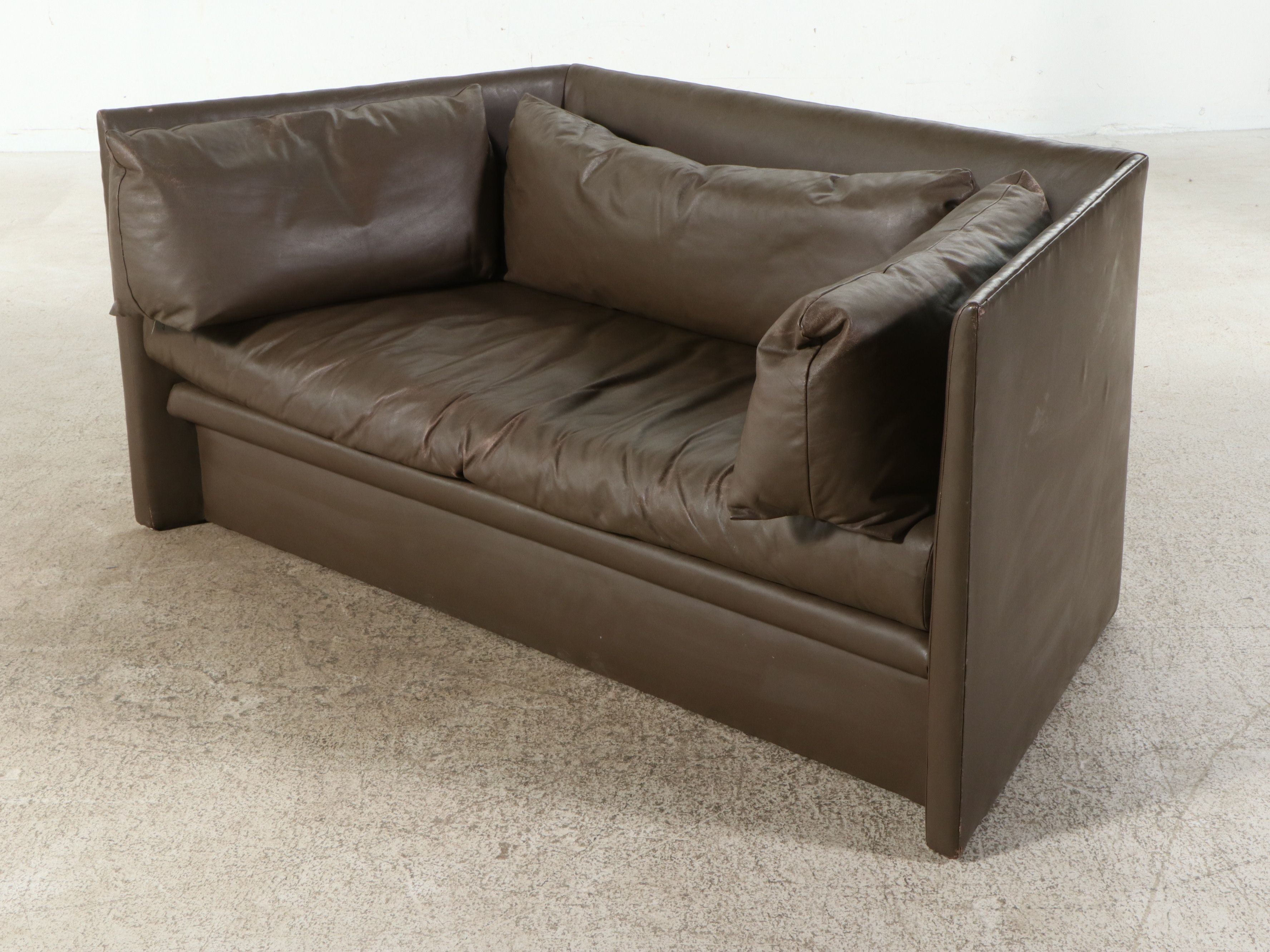 Baker Furniture Company Modernist Leather Tuxedo Sofa, Late 20th Century