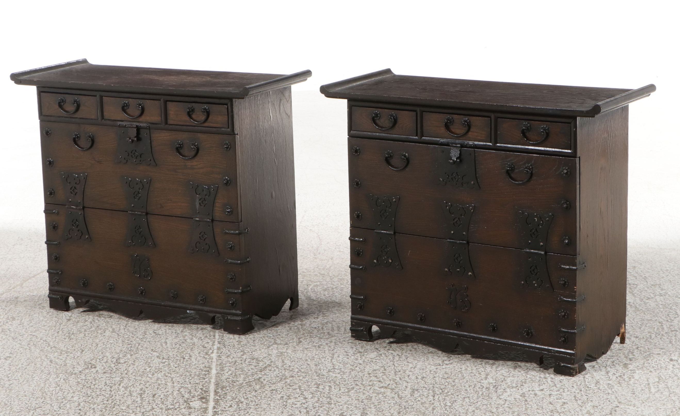 Pair of Japanese Tansu-Style Chests with Iron Hardware, 20th Century
