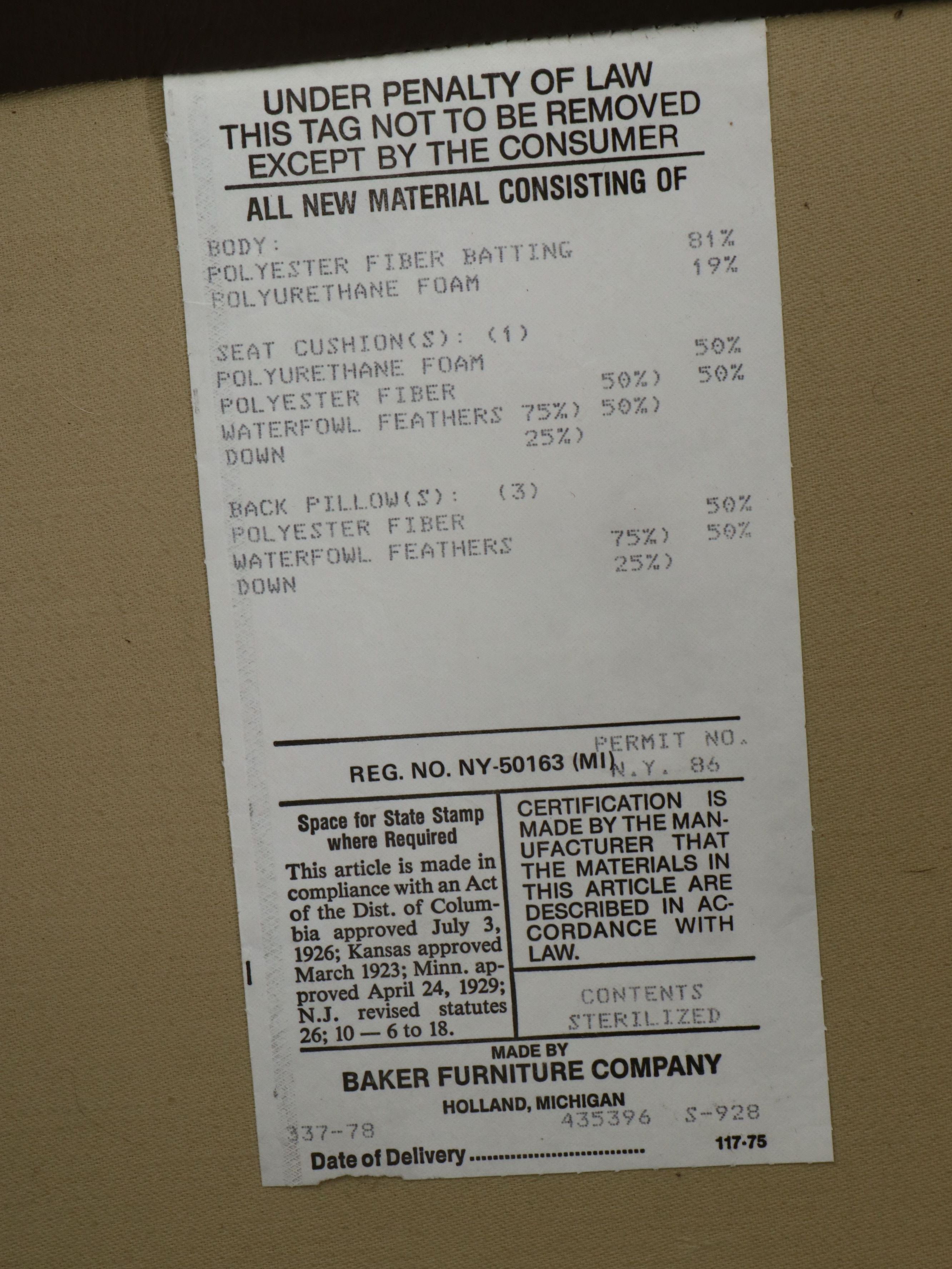 Baker Furniture Company Modernist Leather Tuxedo Sofa, Late 20th Century