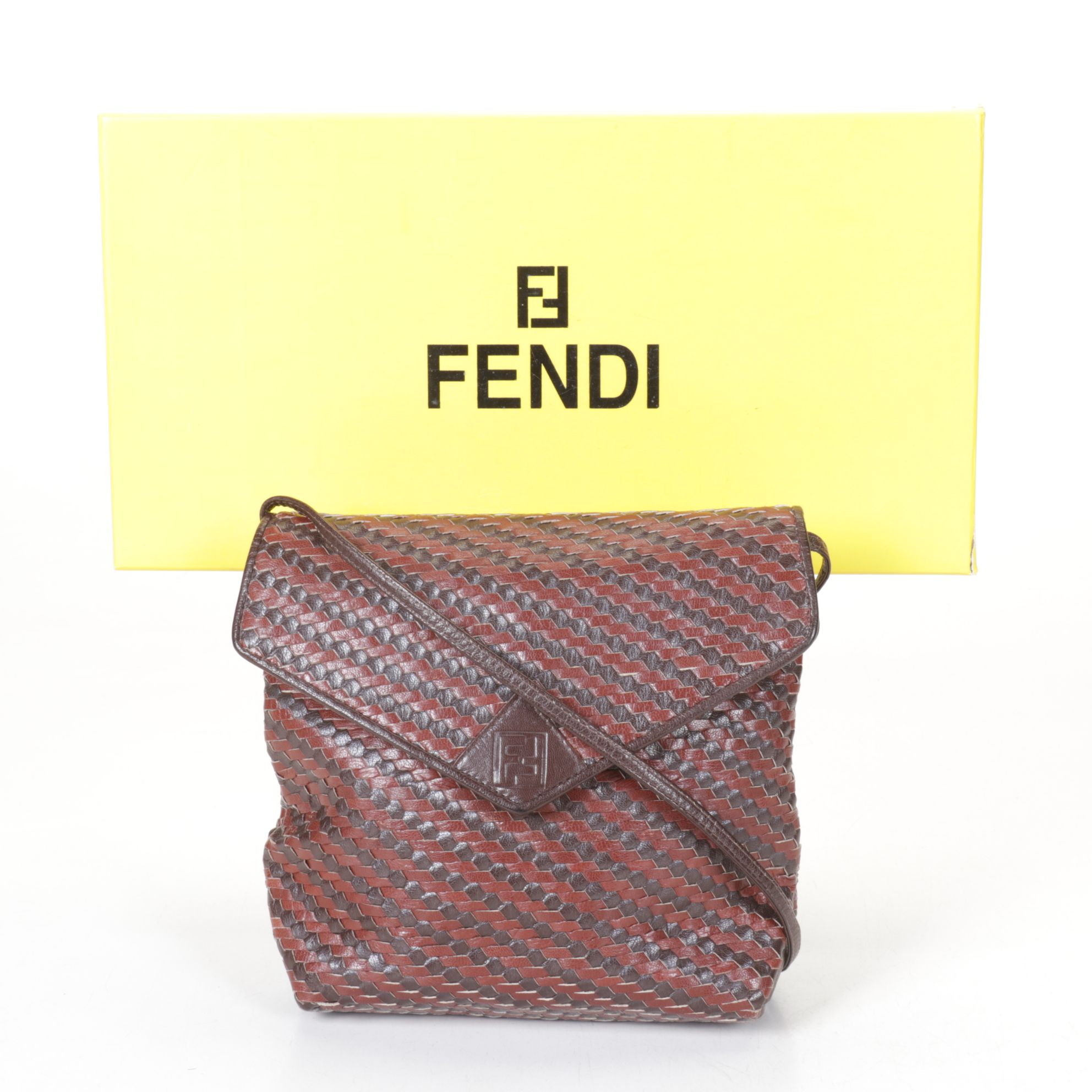 Fendi Brown Woven Leather Crossbody Bag