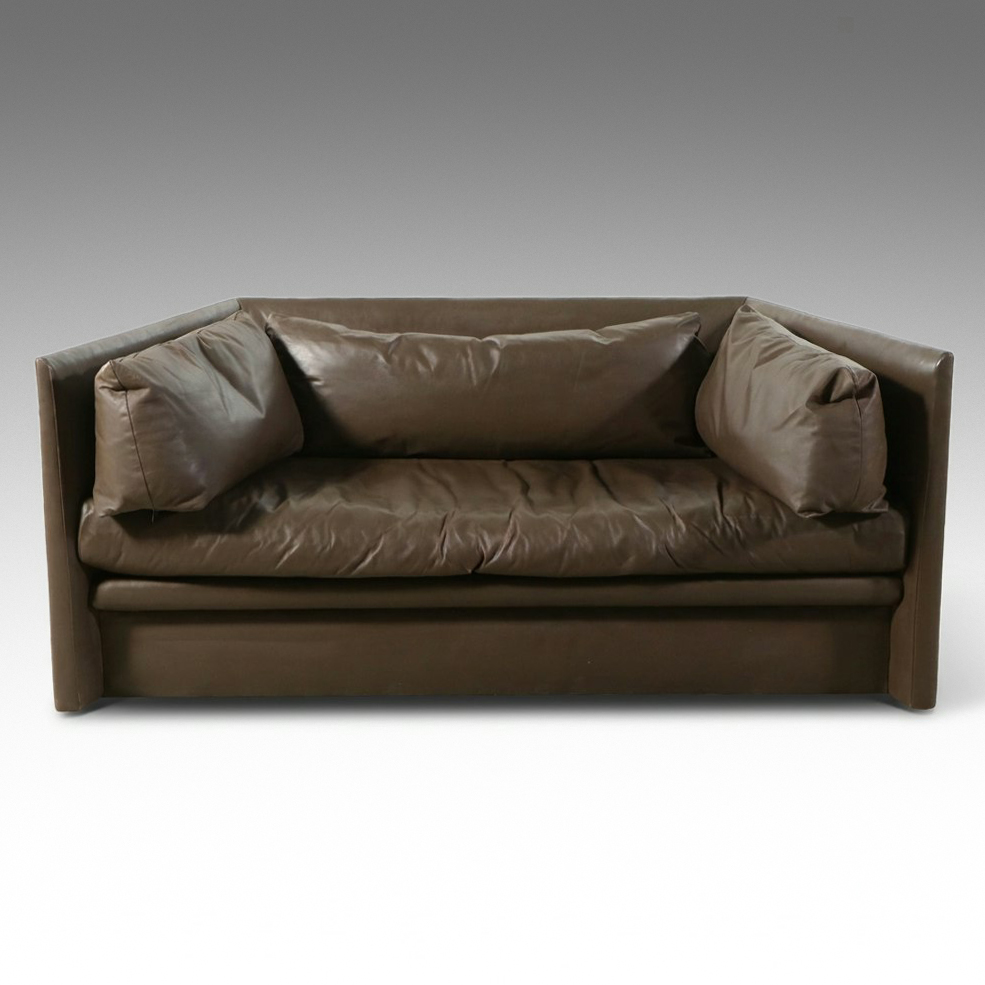 Baker Furniture Company Modernist Leather Tuxedo Sofa, Late 20th Century