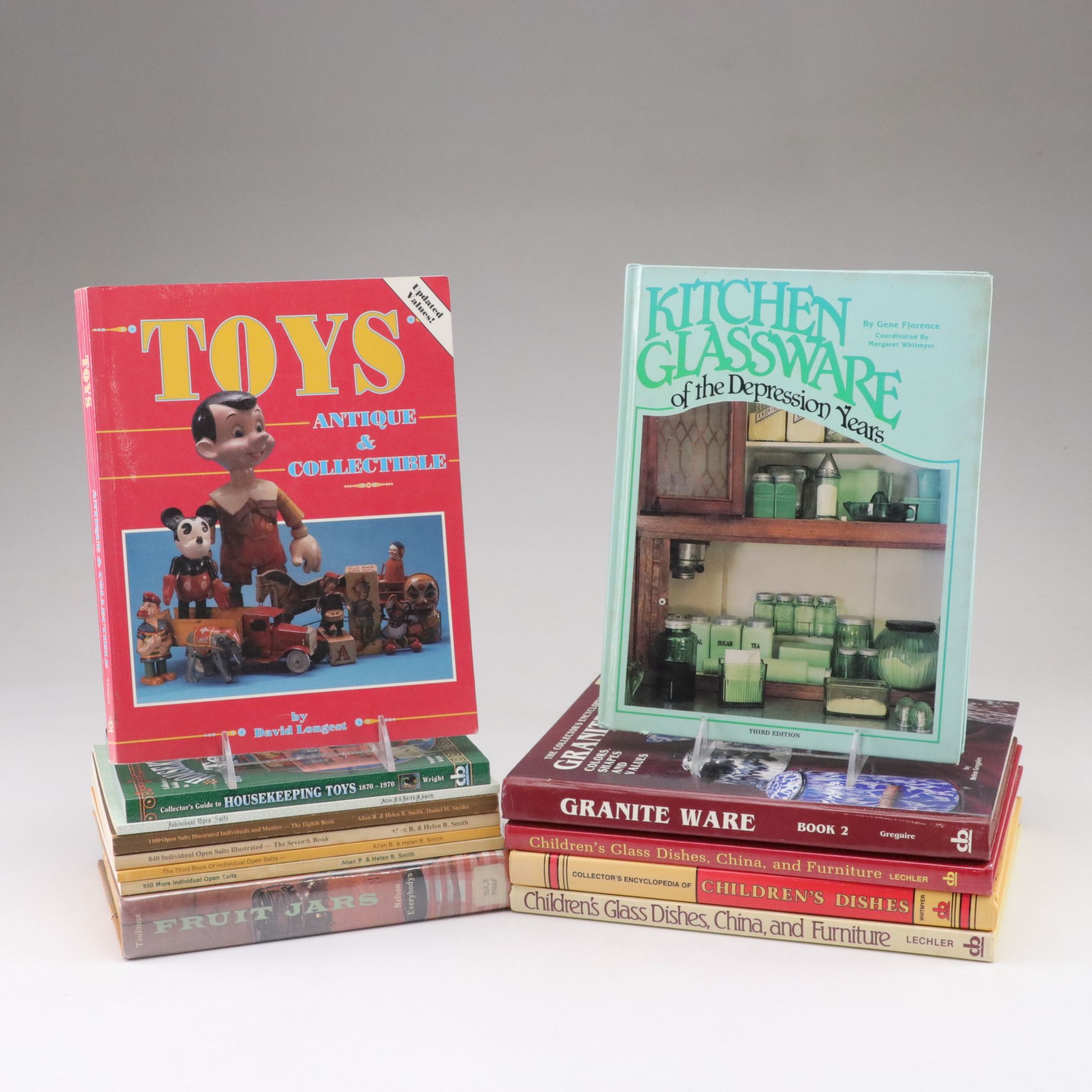Assortment of Collector's Guide Books on Toys, Kitchenwares, and Open Salts