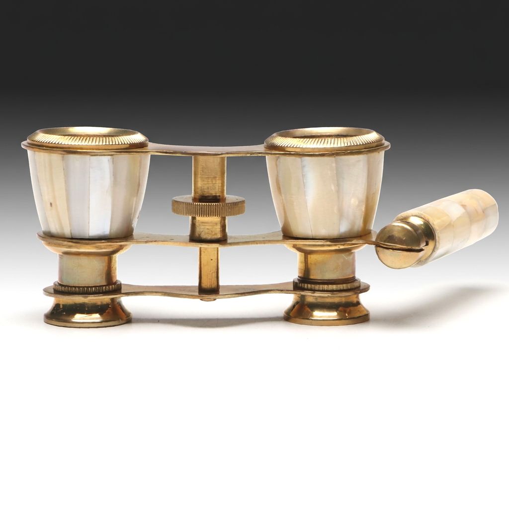 Mother-of-Pearl and Brass Lorgnette Opera Glasses, Early to Mid-20th Century