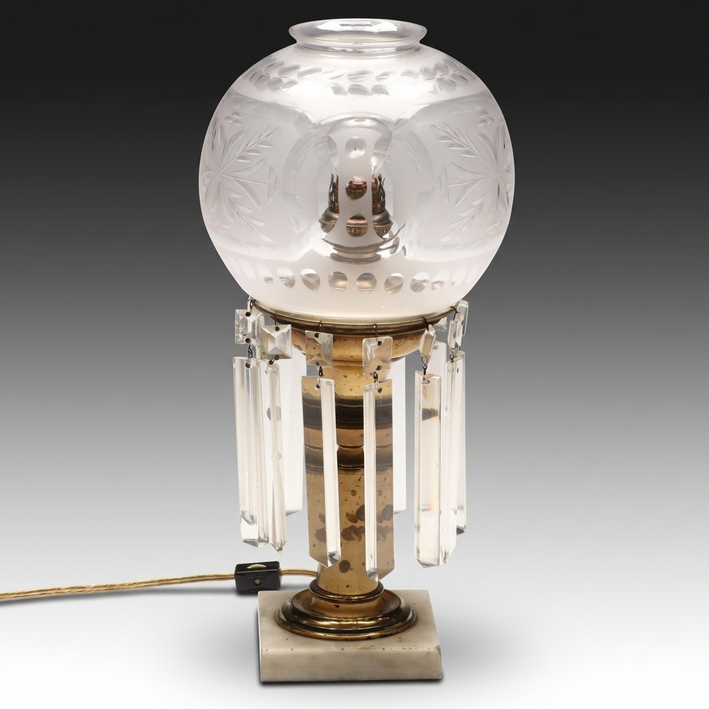 Bohemian Style Etched Glass and Crystal Accent Lamp