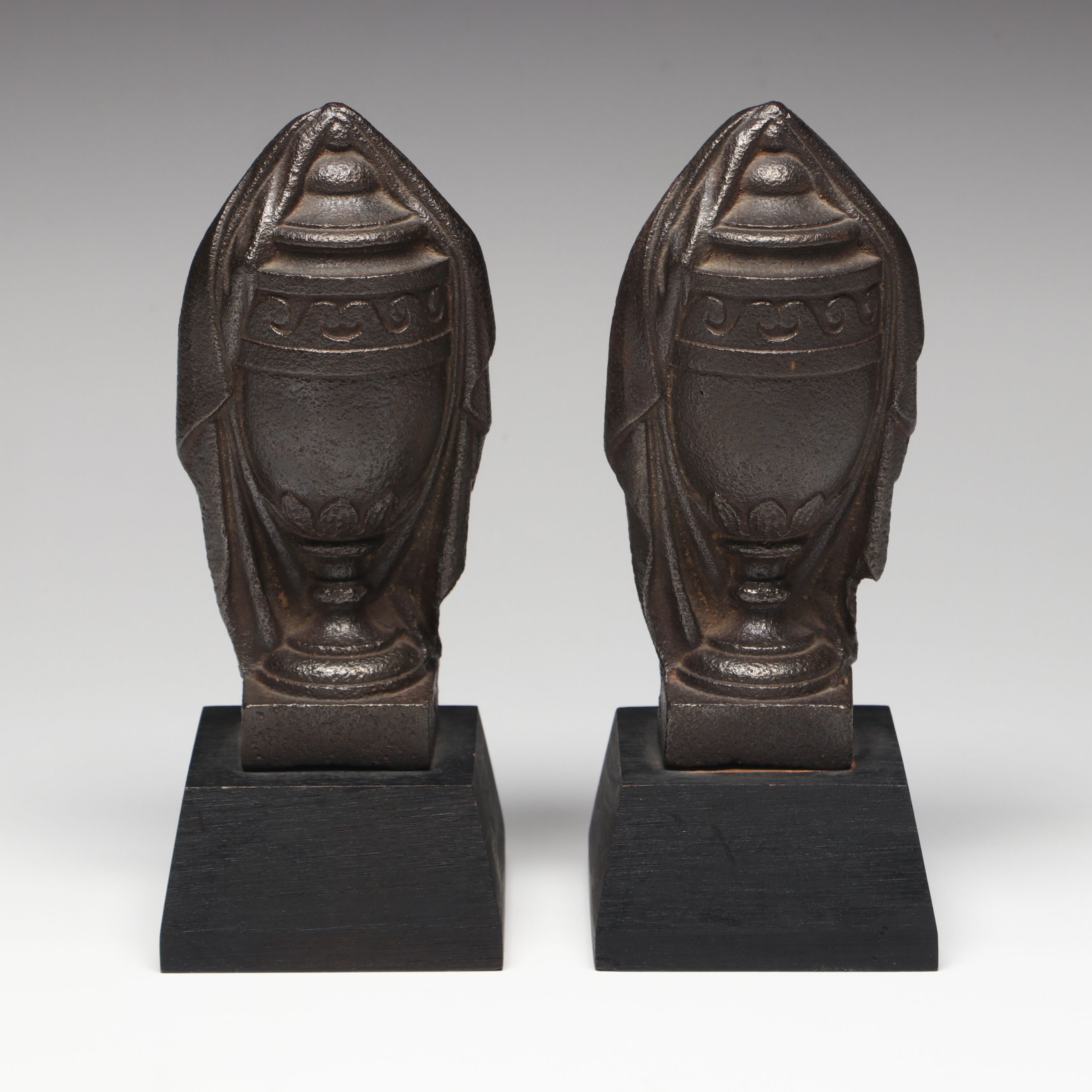Neoclassical Style Cast Iron Urn Bookends