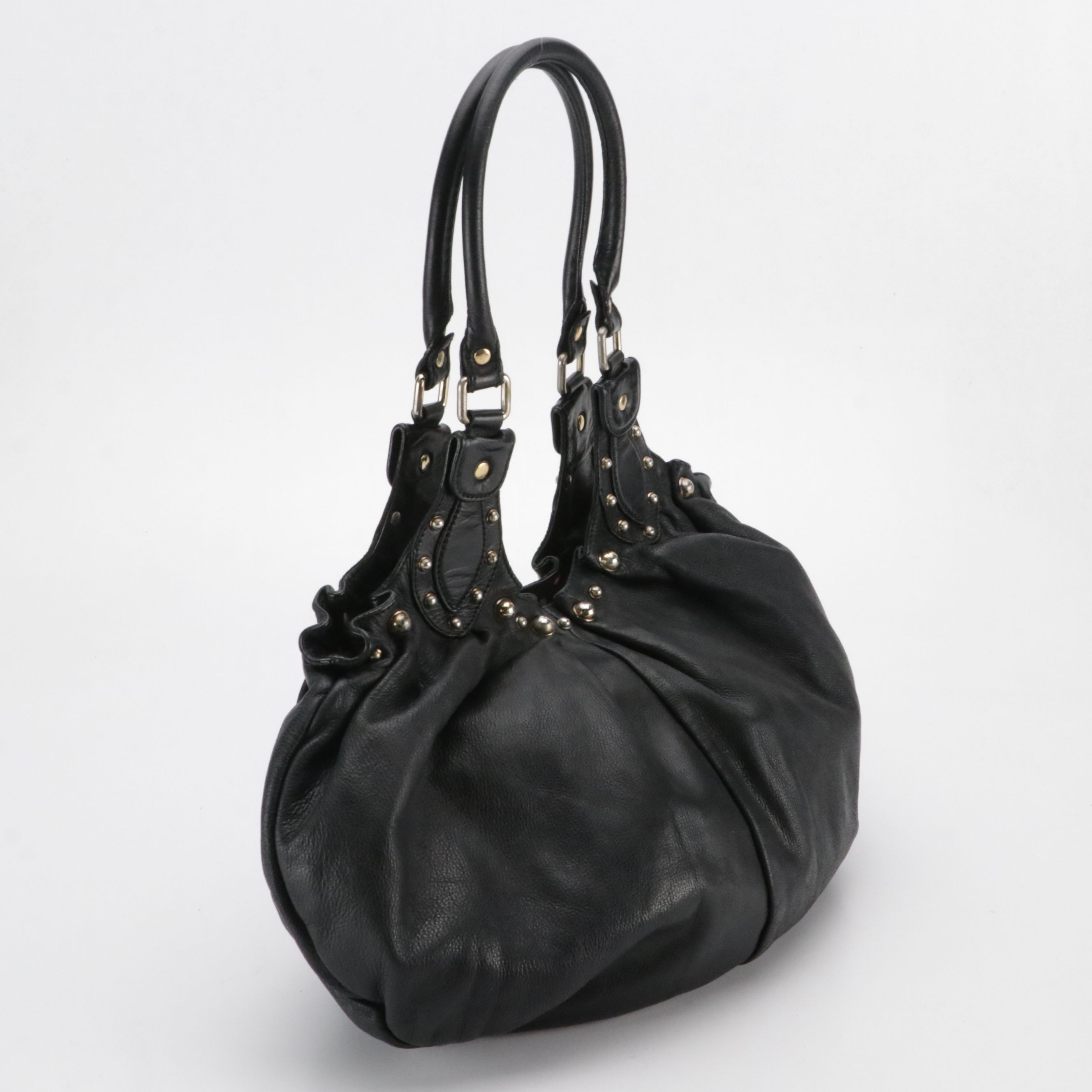 Gucci Studded Pelham Hobo Bag in Black Grained Calfskin Leather