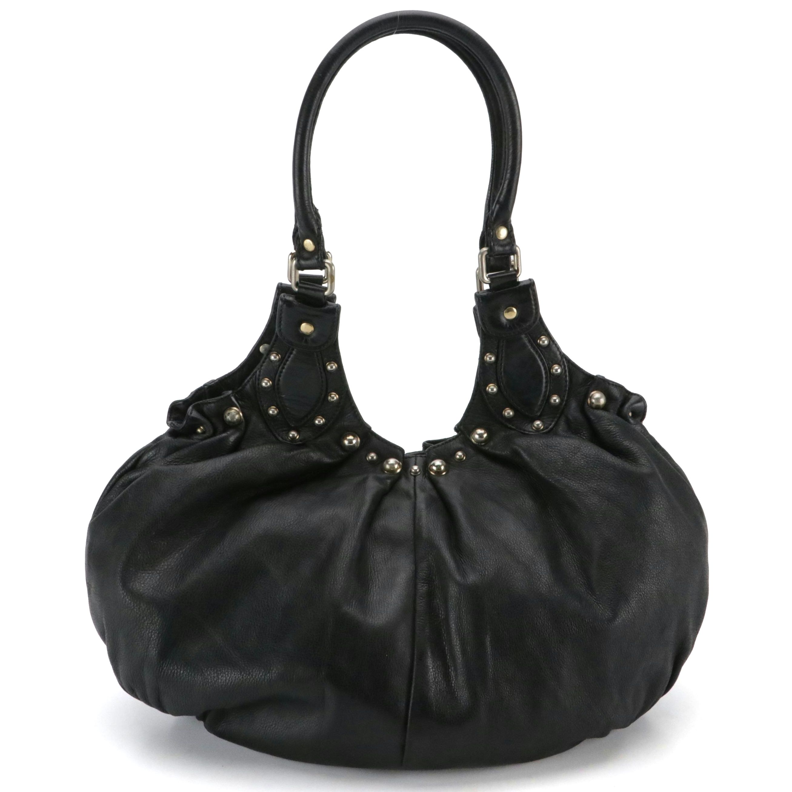 Gucci Studded Pelham Hobo Bag in Black Grained Calfskin Leather