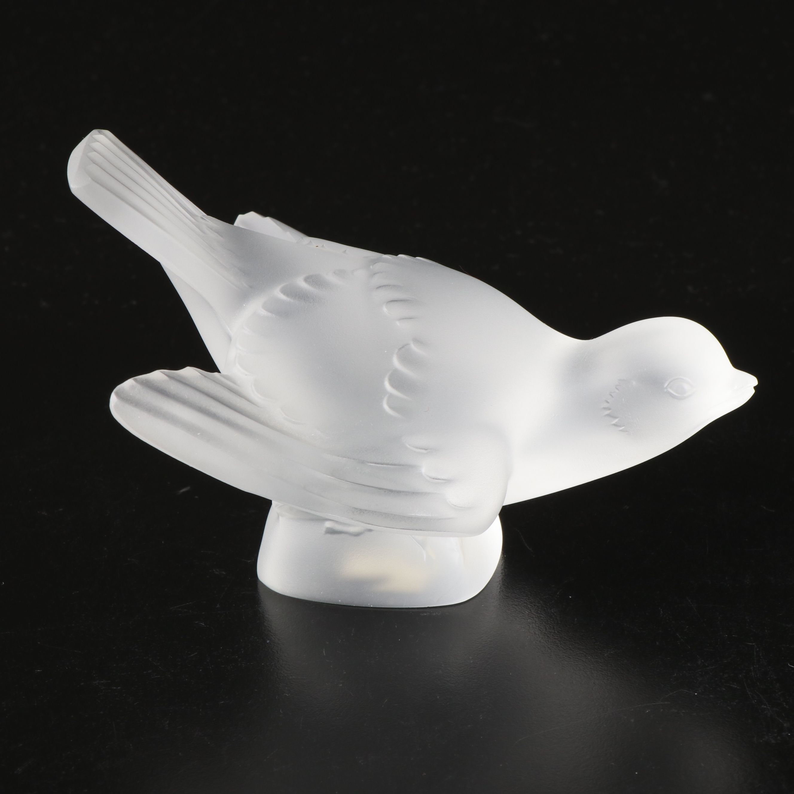 Lalique "Moineau Timide" and "Moineau Coléreux" Frosted Crystal Figurines