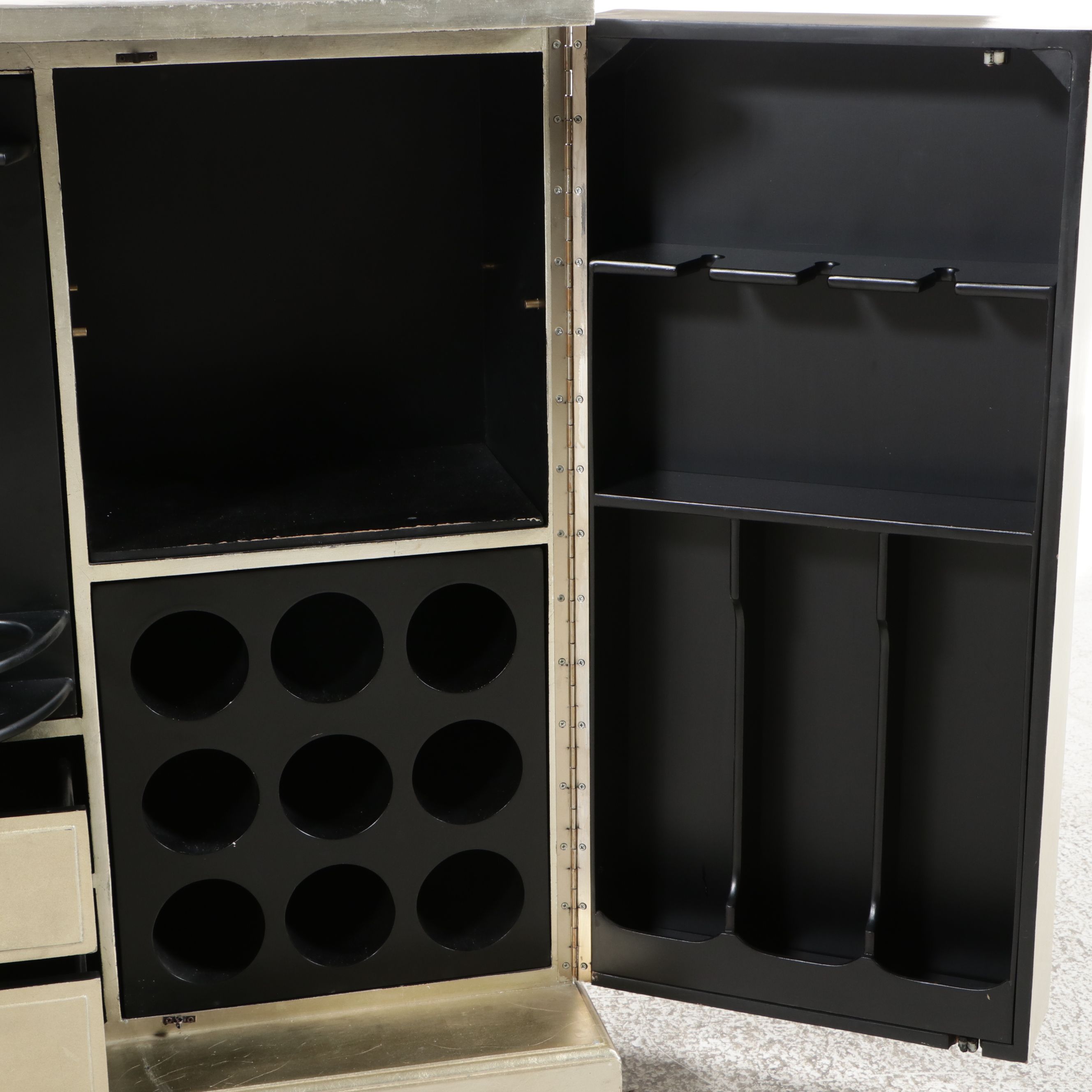 Hollywood Regency Style Lacquered Wood Chinoiserie Decorated Dry Bar Cabinet