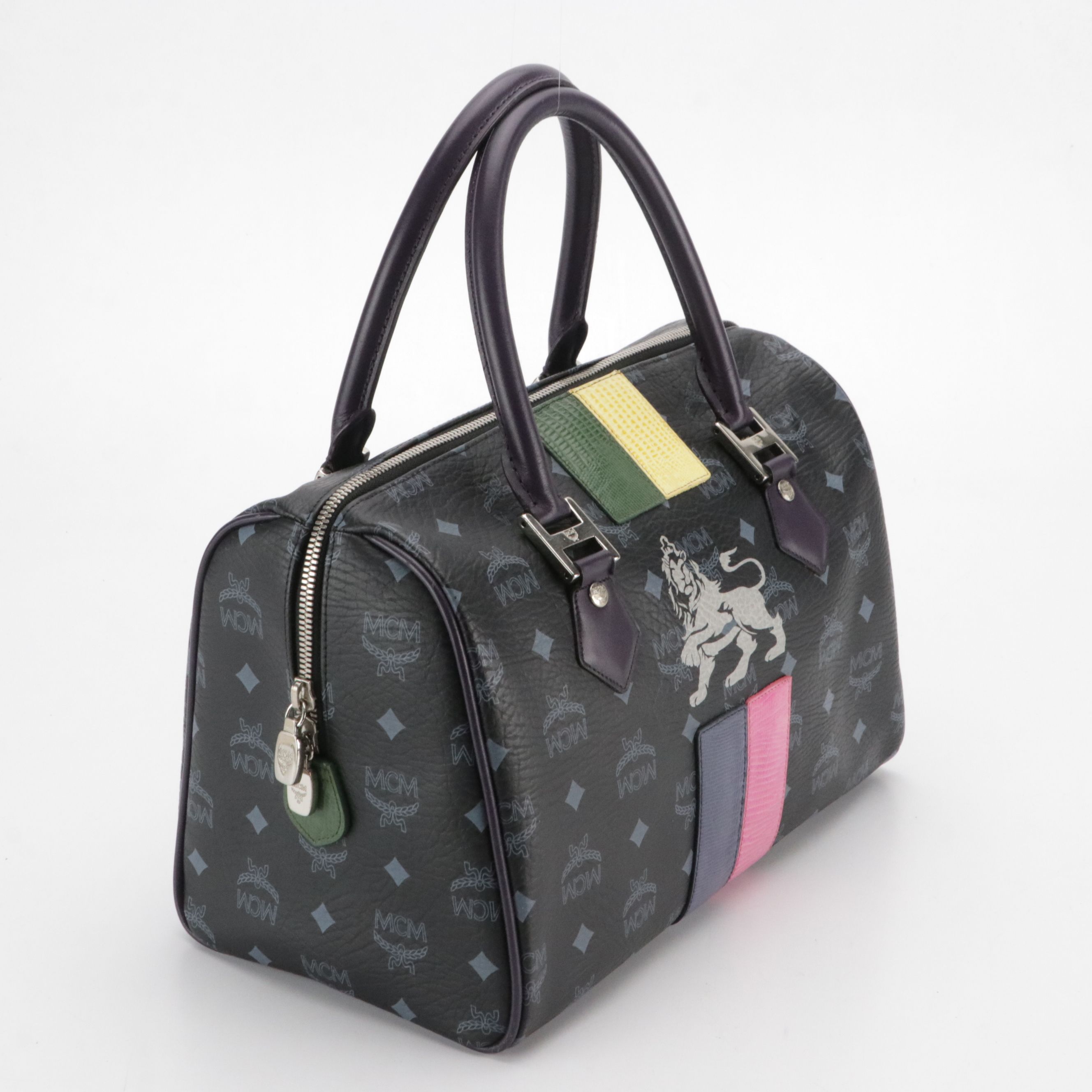 MCM Limited Edition Princess Lion Boston Bag in Multicolor Leather and Visetos
