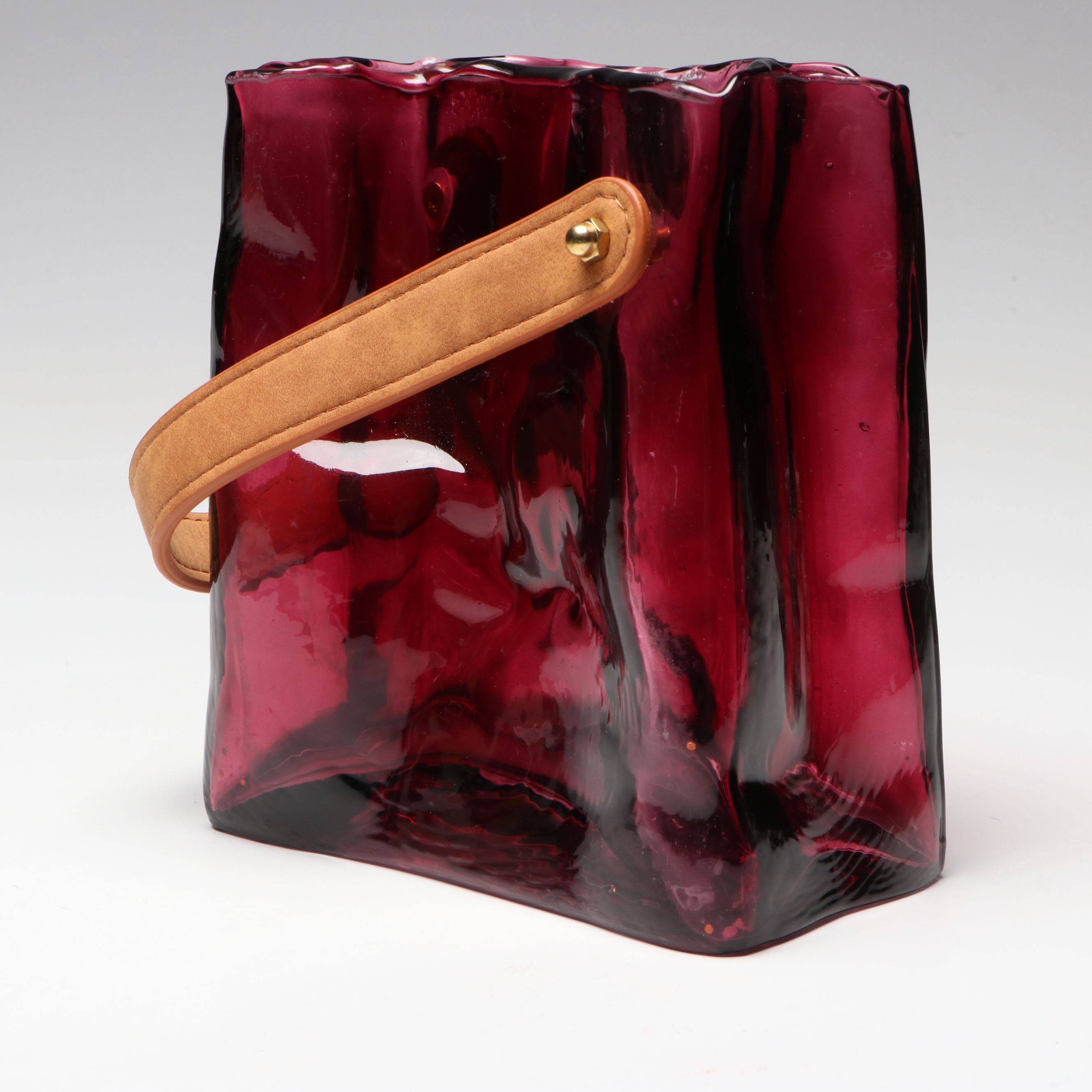 Glass Purse Vase with Leather Handle and Smitten on Paper Notecards