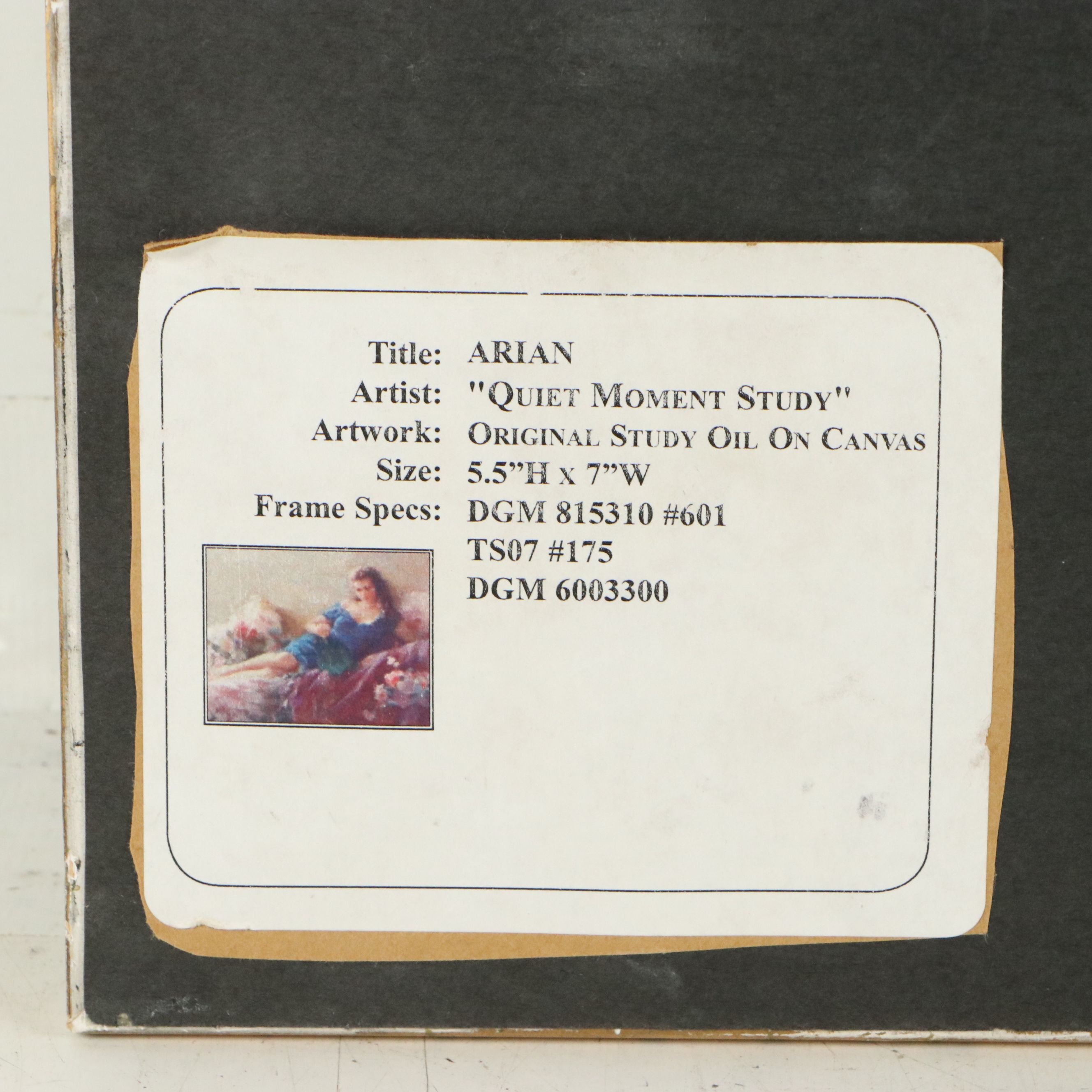 Mark Arian Oil on Canvas "Quiet Moment Study," Late 20th to Early 21st C.