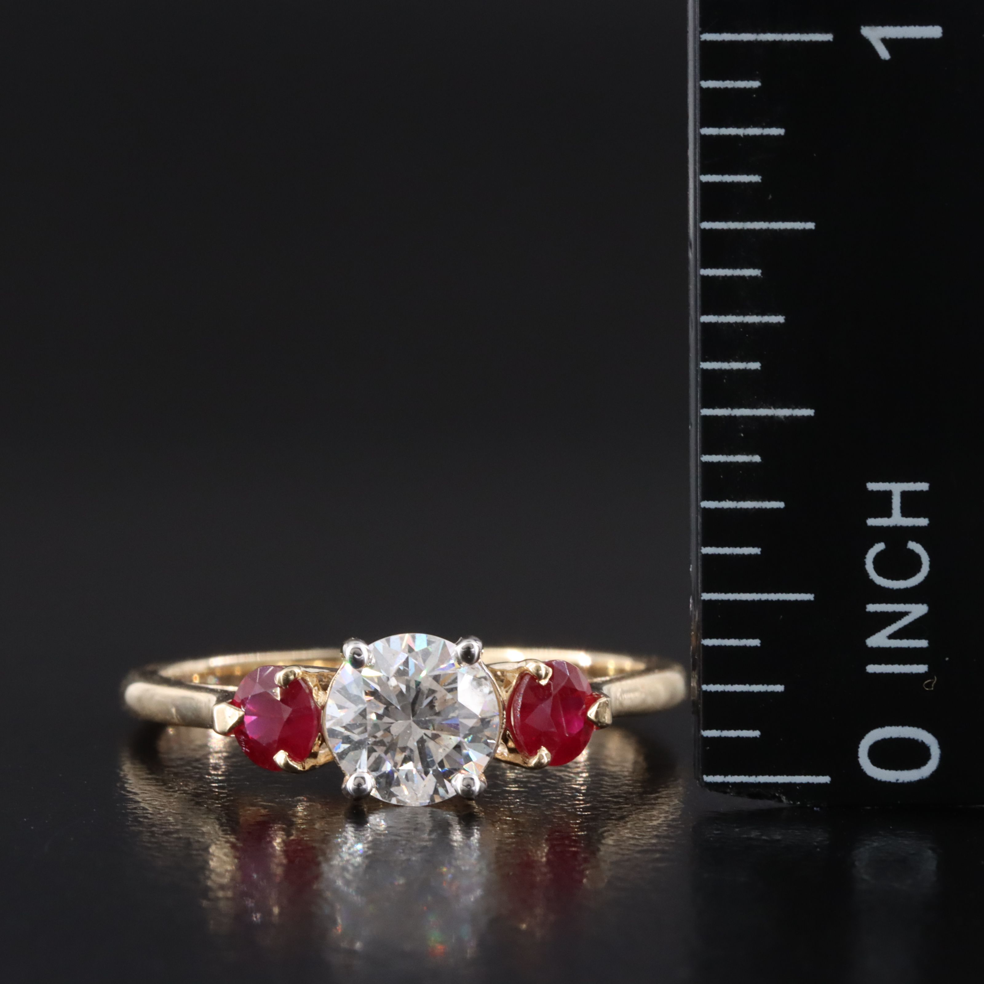 14K 1.28 CTW Diamond and Ruby Three Stone Ring