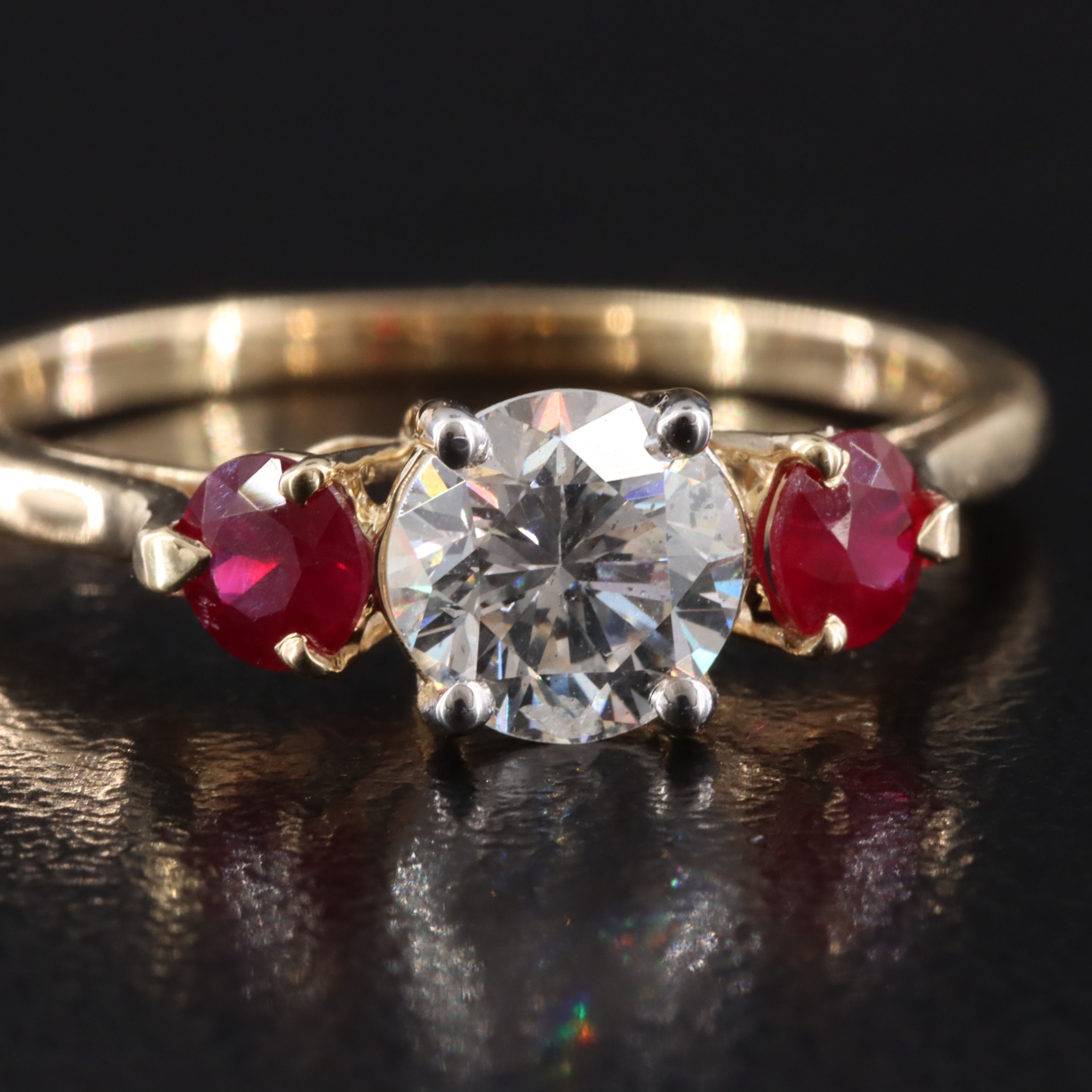 14K 1.28 CTW Diamond and Ruby Three Stone Ring