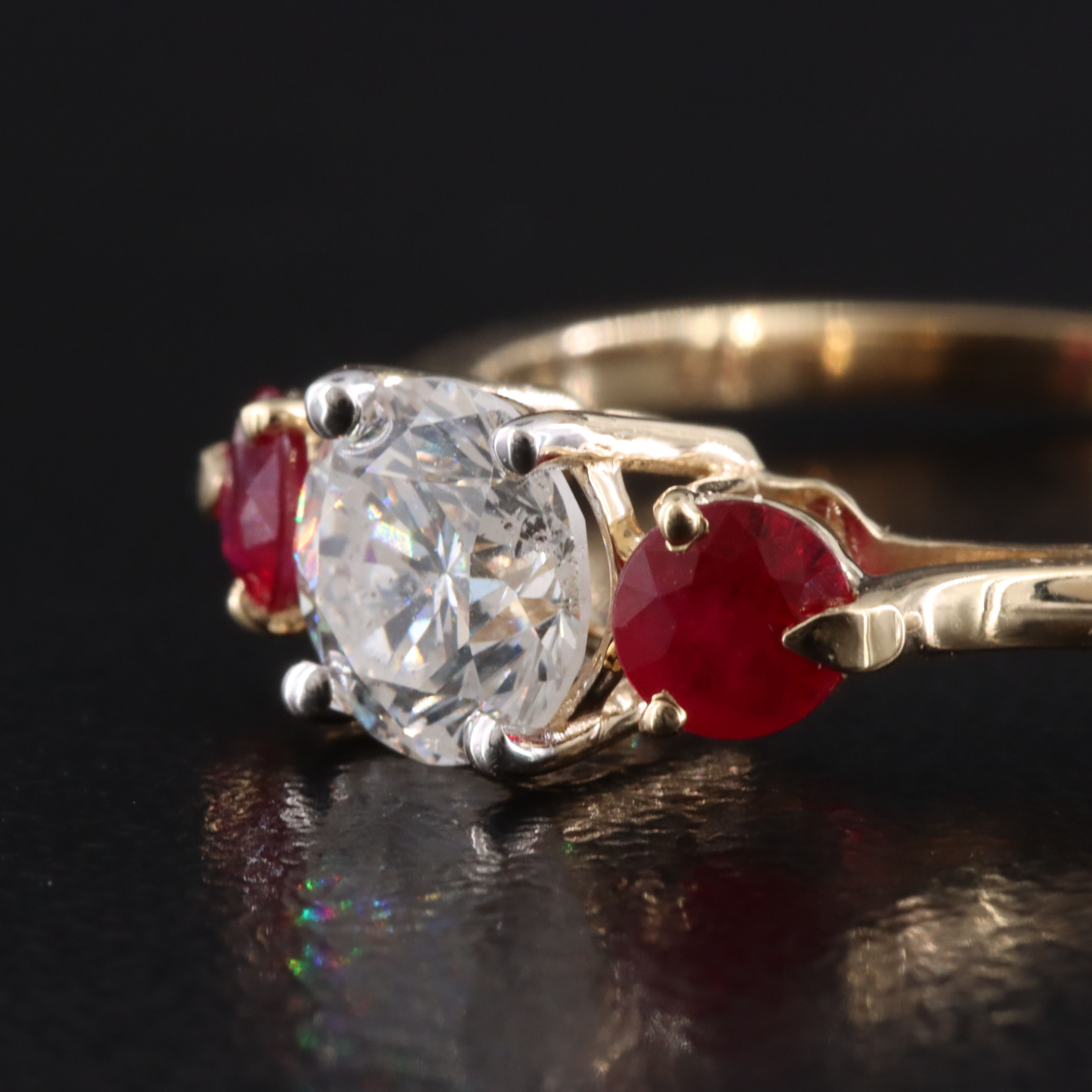 14K 1.28 CTW Diamond and Ruby Three Stone Ring