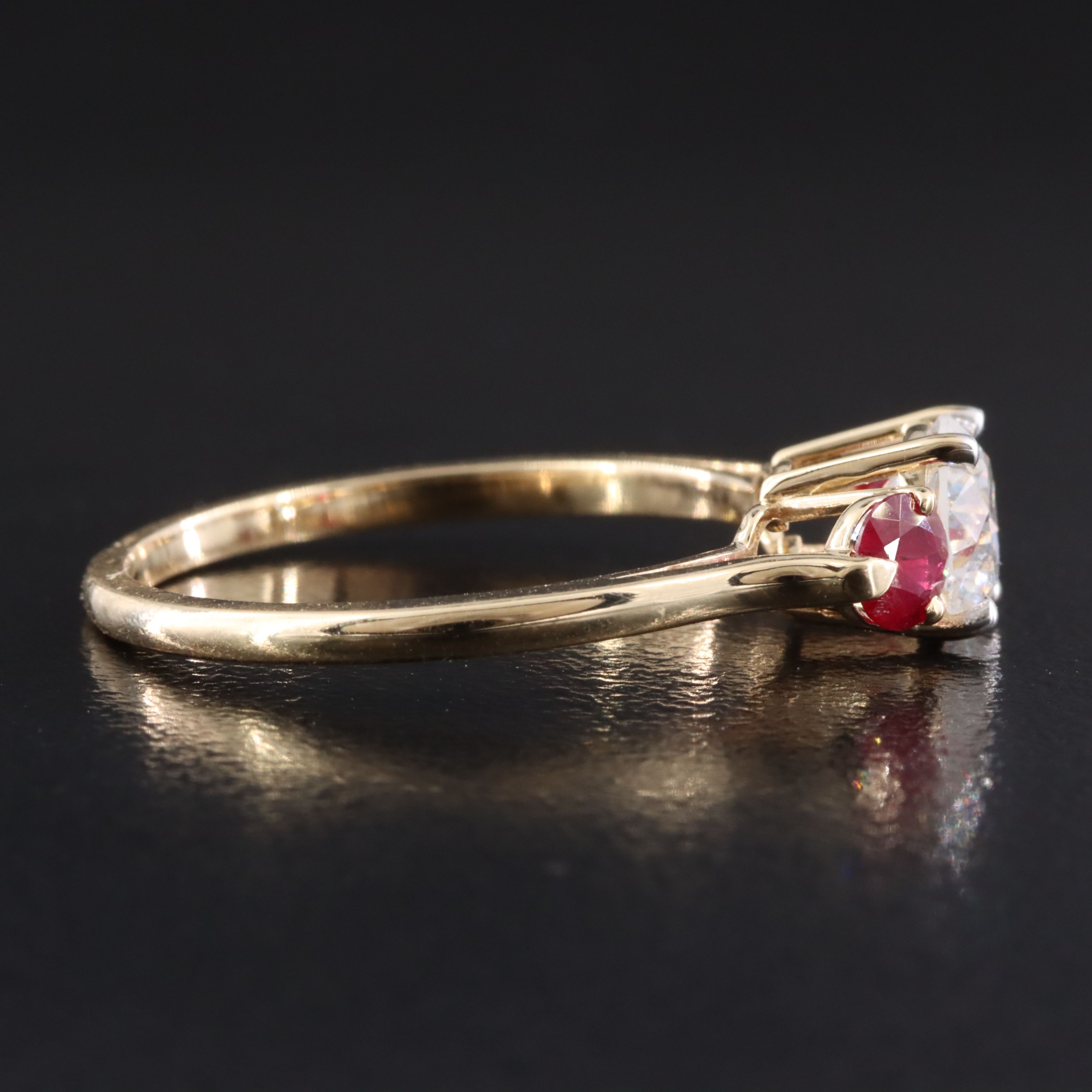 14K 1.28 CTW Diamond and Ruby Three Stone Ring