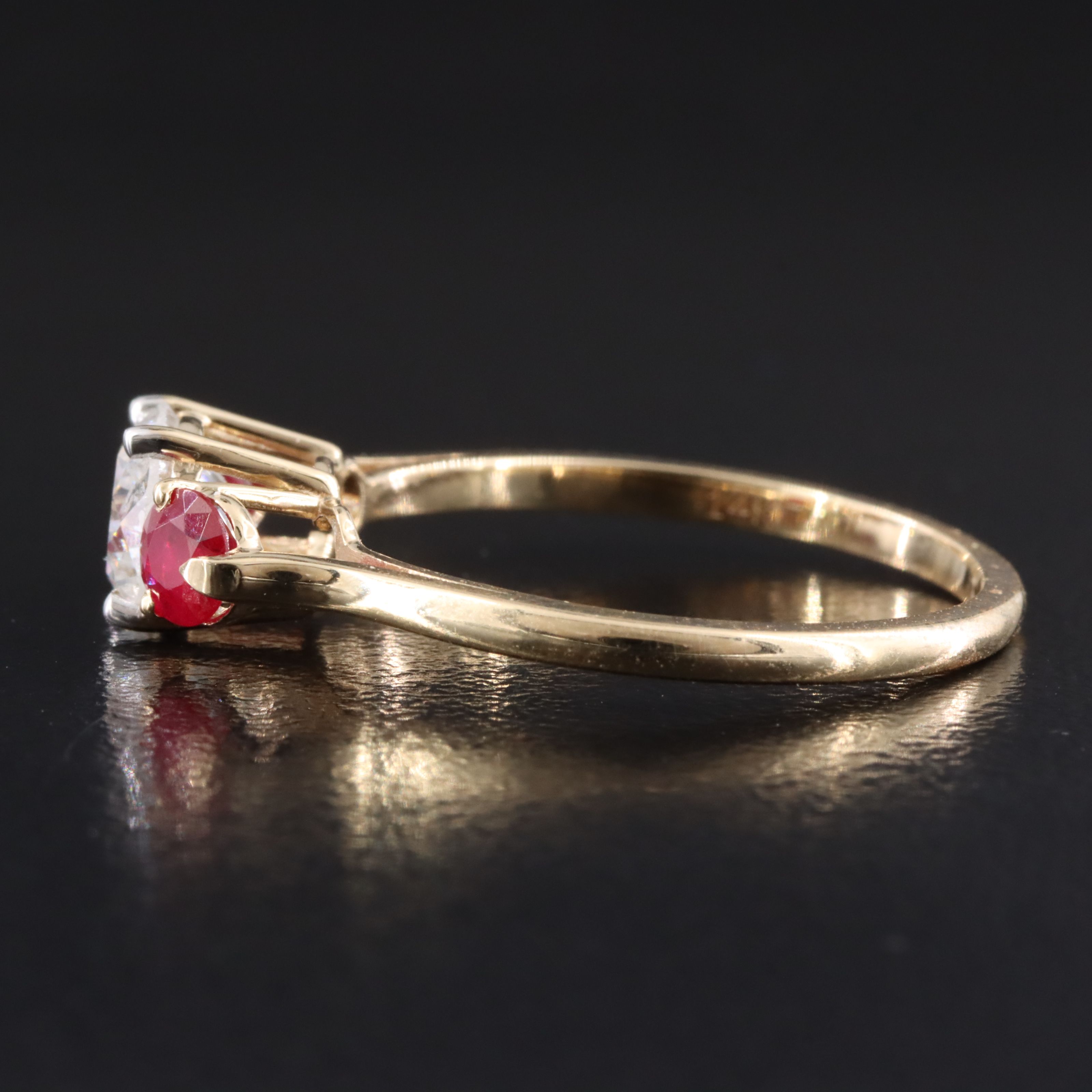 14K 1.28 CTW Diamond and Ruby Three Stone Ring