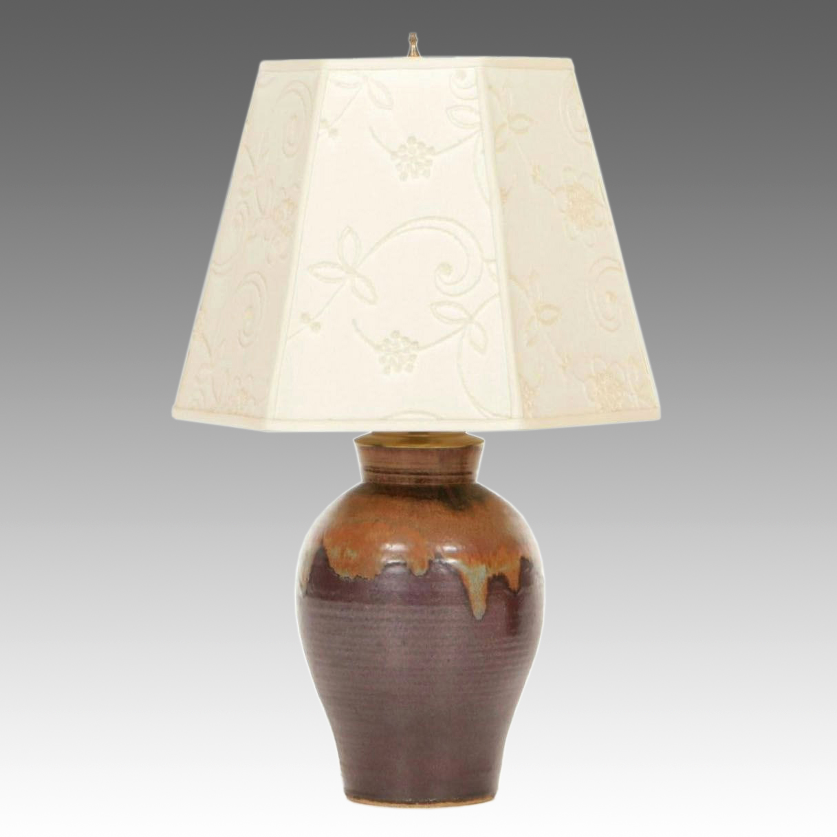 Glazed Stoneware Table Lamp with Canvas Shade