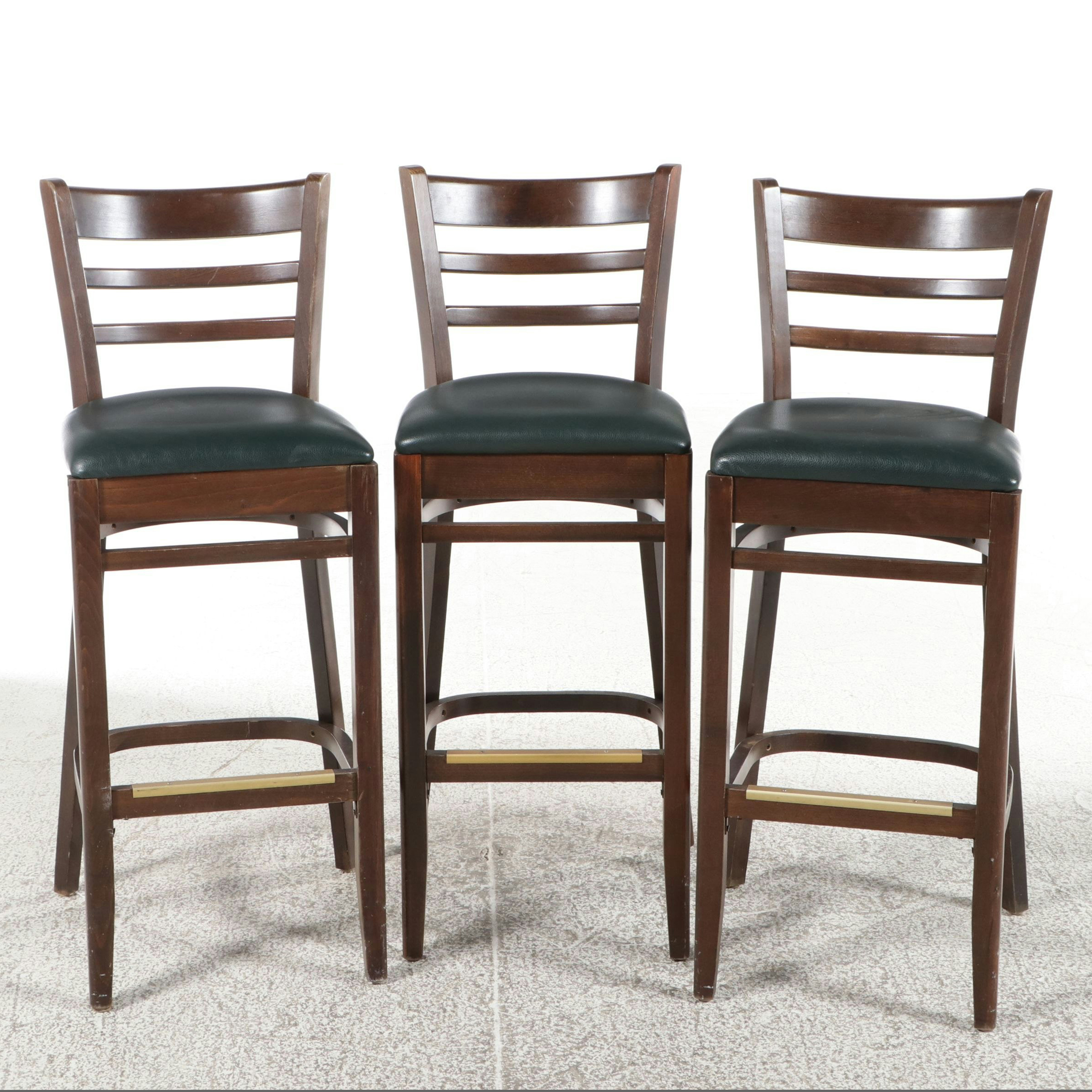 Set of Three Ladder-Back Mahogany Finish Barstools, Late 20th Century