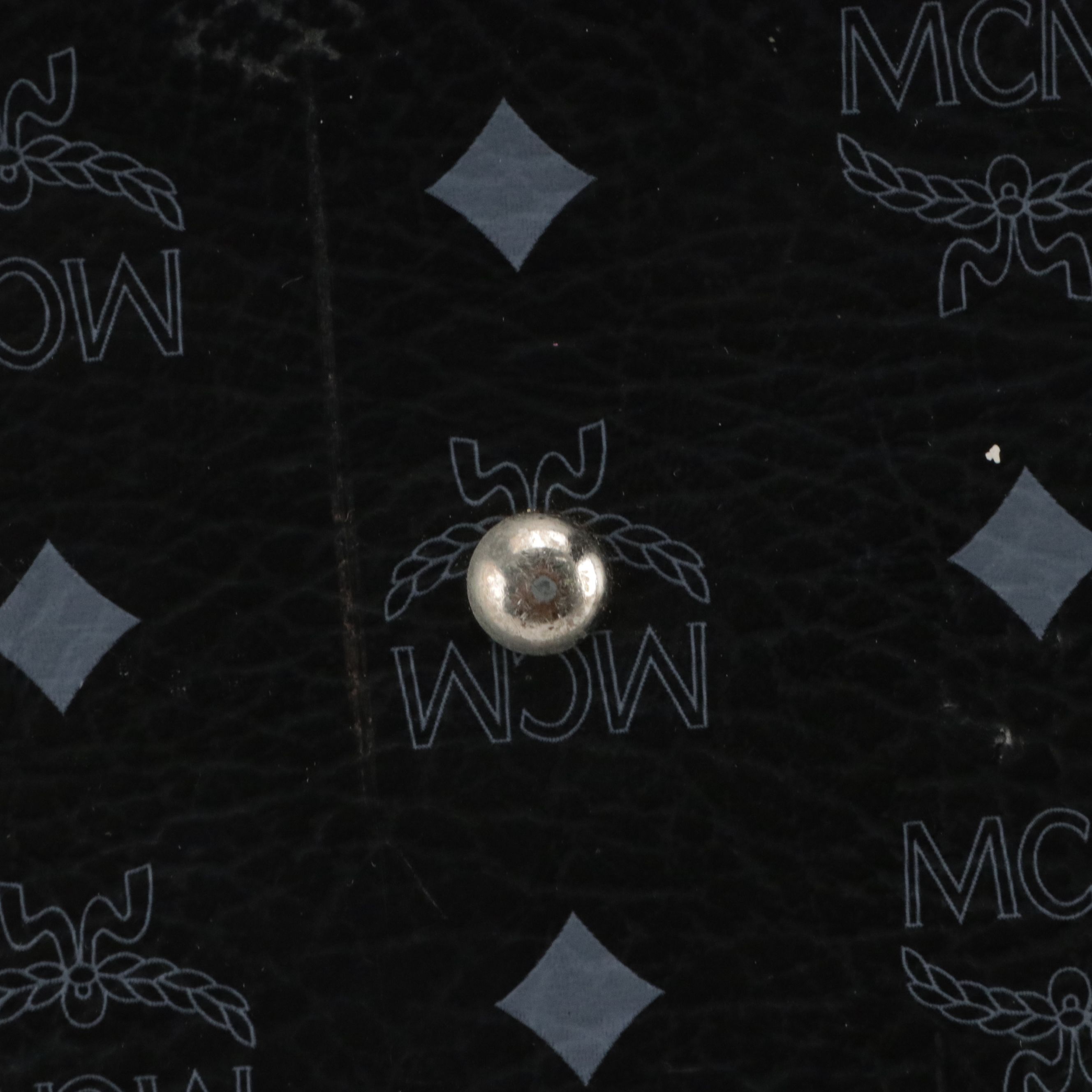 MCM Boston Bag in Navy Blue Visetos and Calfskin Leather