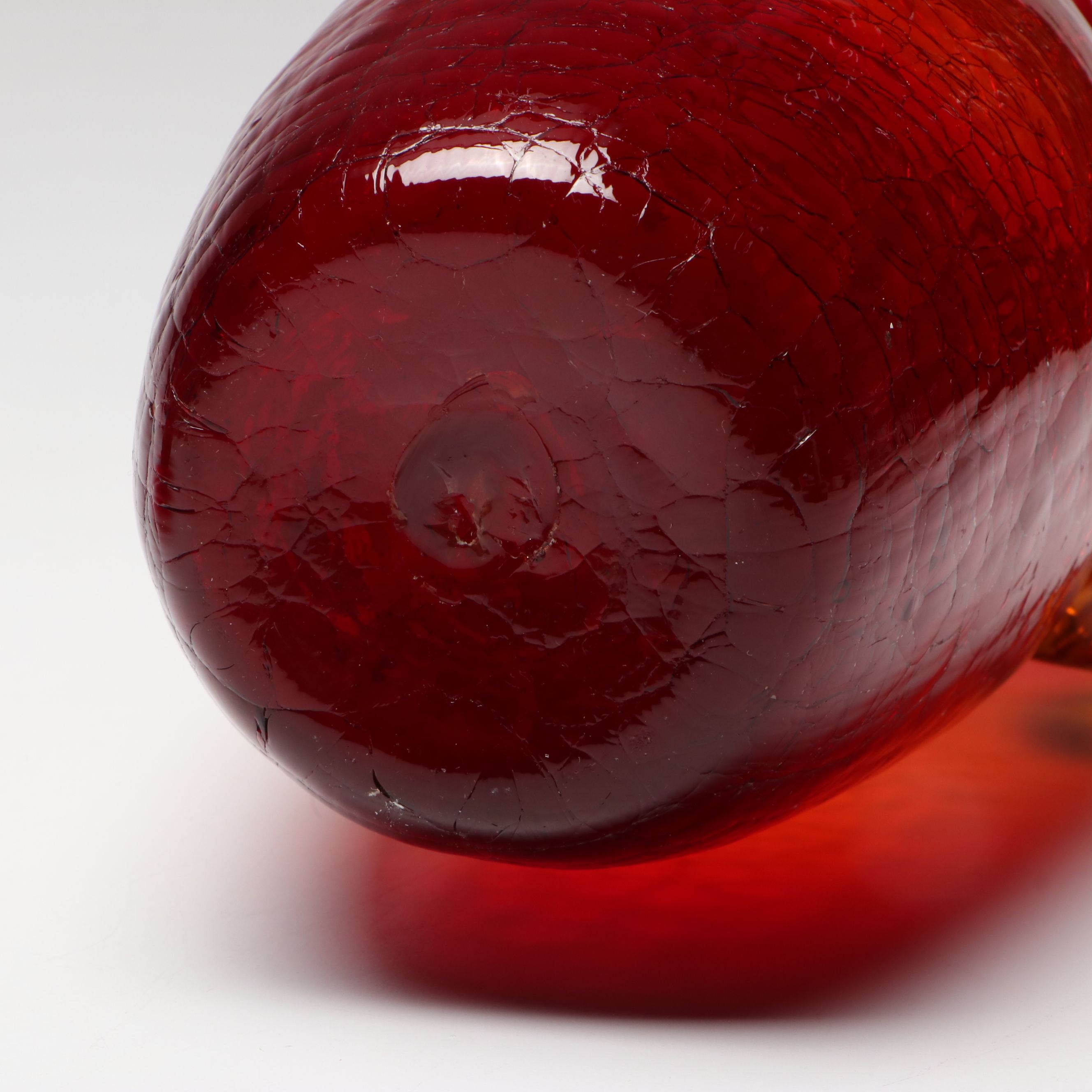 Mid Century Modern Style Red Crackle Glass Bowl and Pitcher
