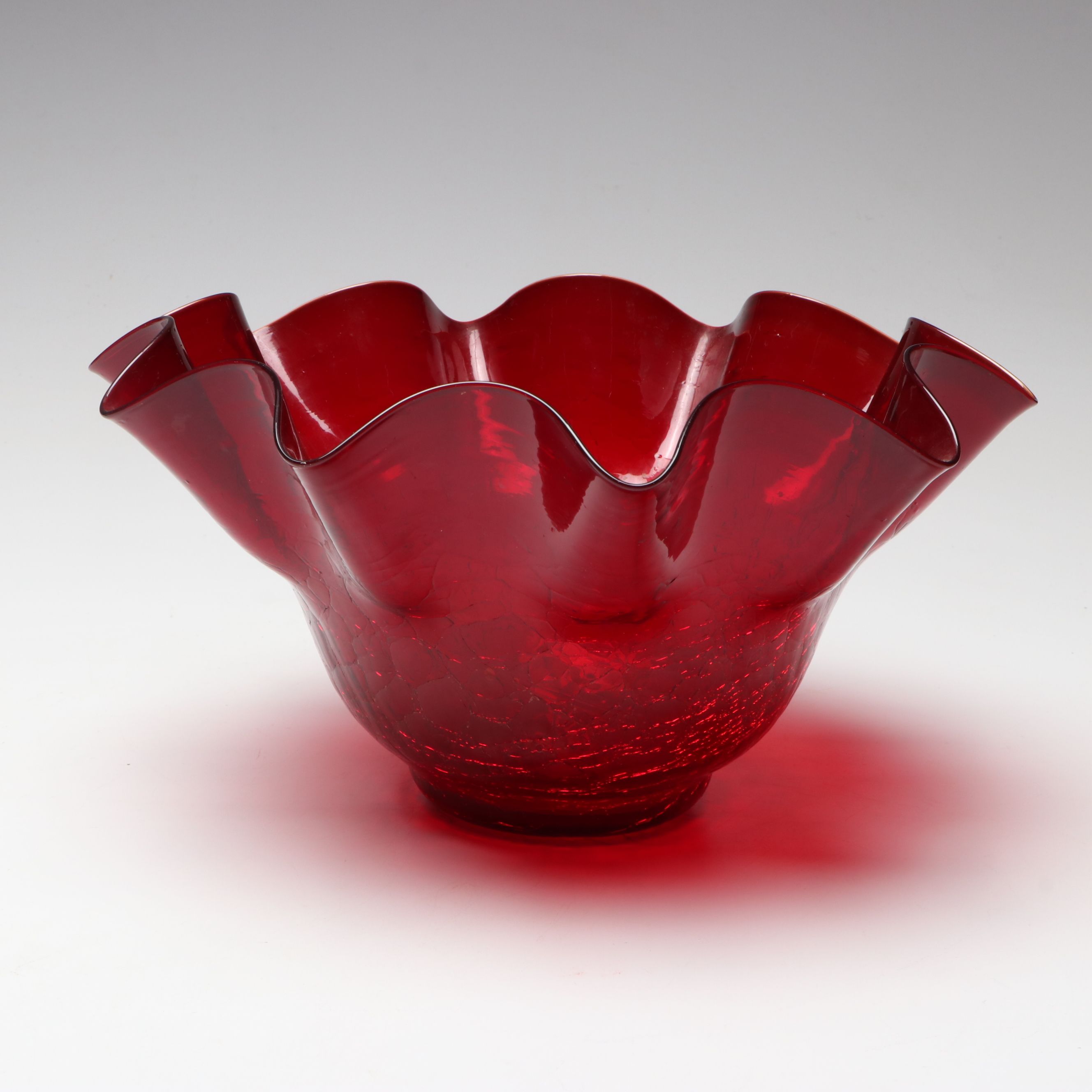 Mid Century Modern Style Red Crackle Glass Bowl and Pitcher