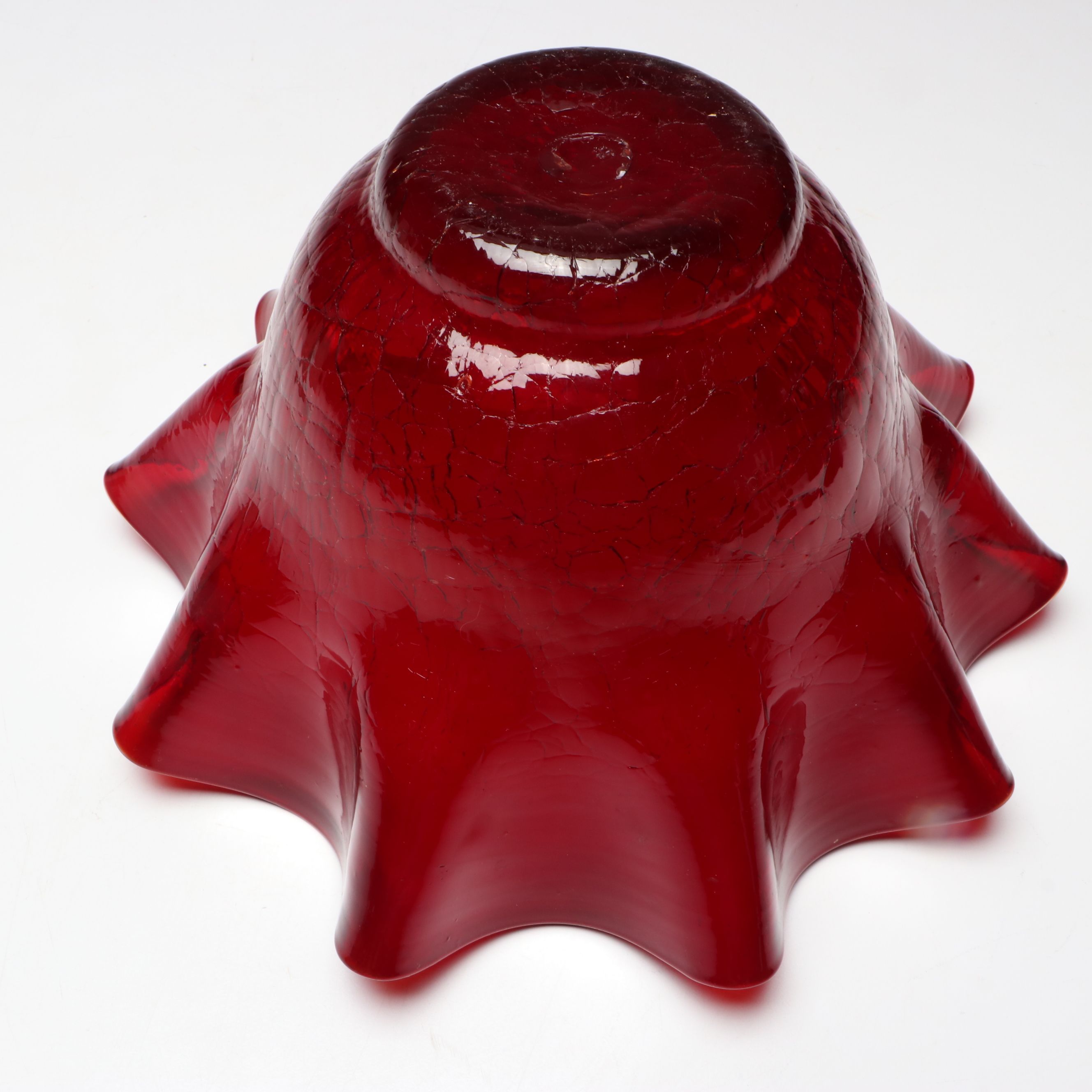 Mid Century Modern Style Red Crackle Glass Bowl and Pitcher