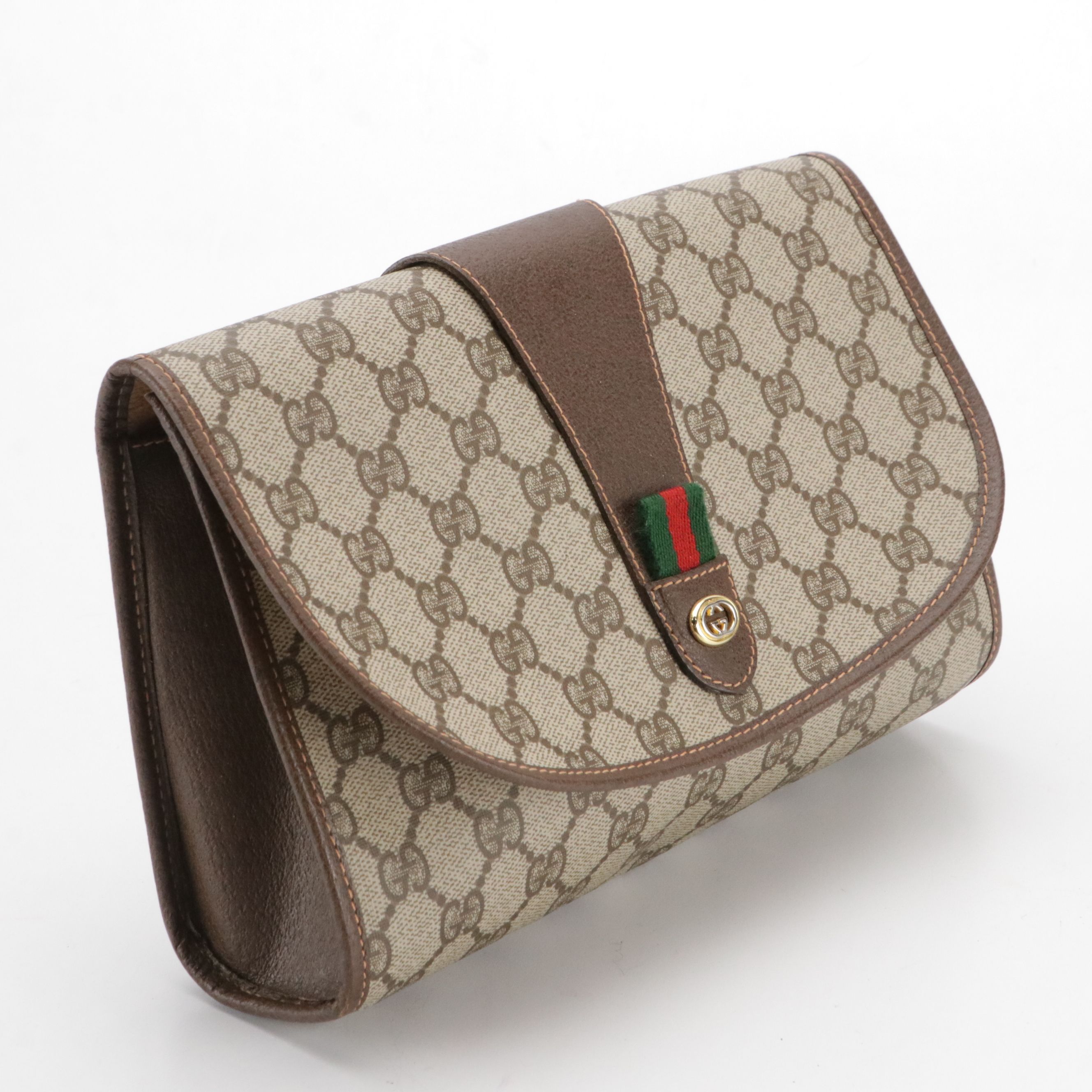 Gucci Accessory Collection Clutch in GG Supreme Canvas, Leather and Web Accent