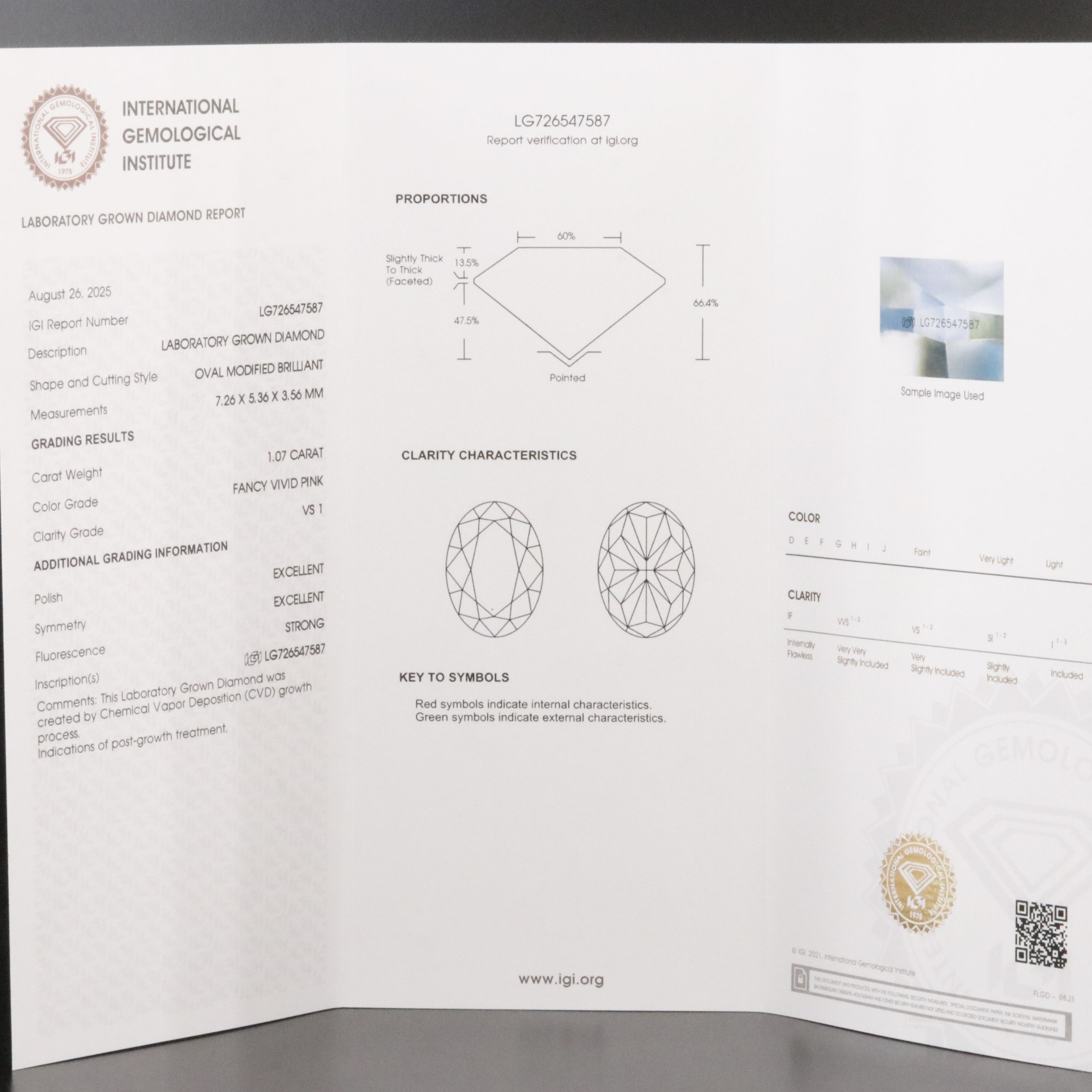 Loose 1.07 CT Lab Grown Fancy Vivid Pink Diamond with IGI Report