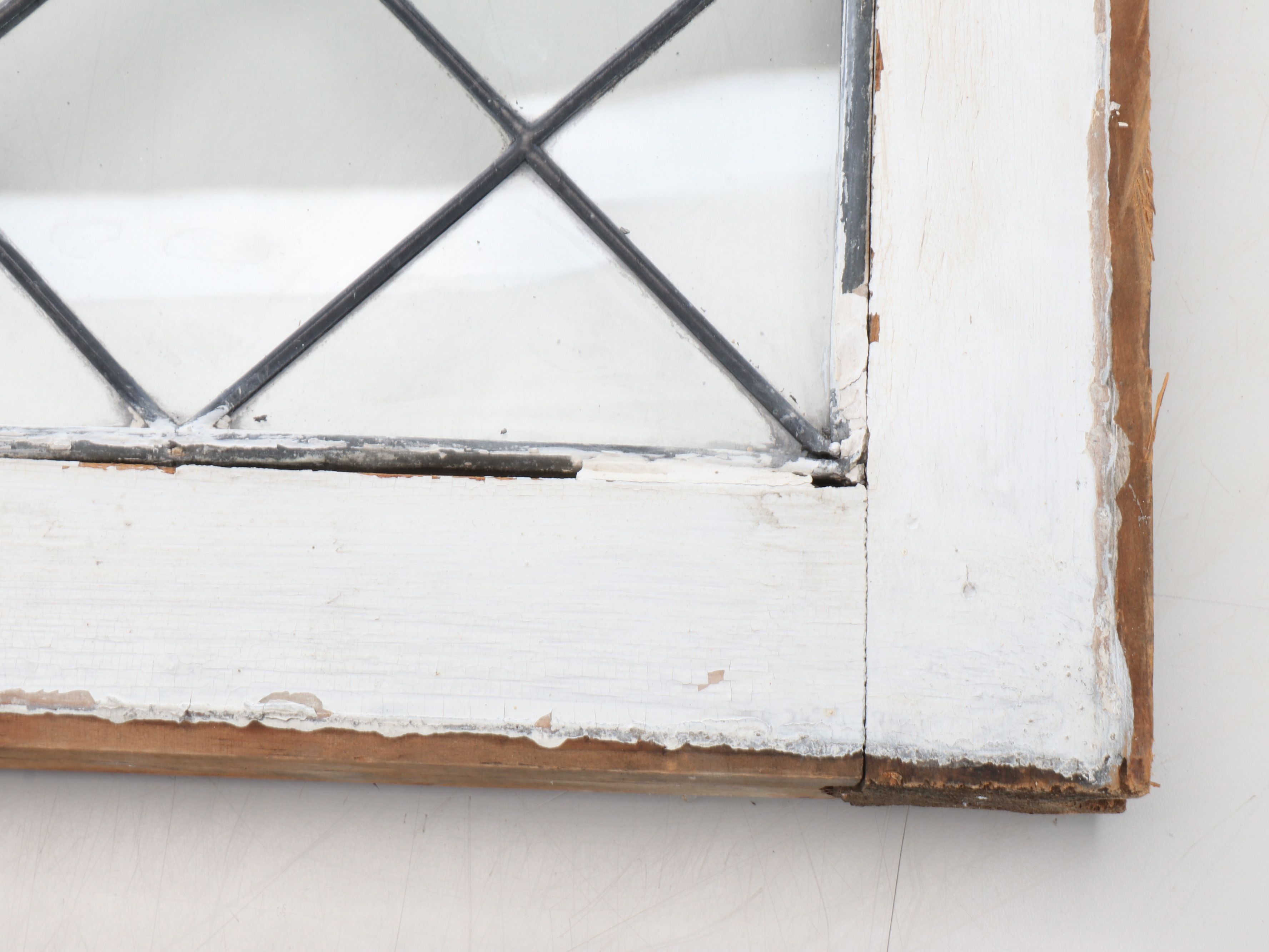 Leaded Glass Window Panel with Painted Wood Frame, Early to Mid-20th C.