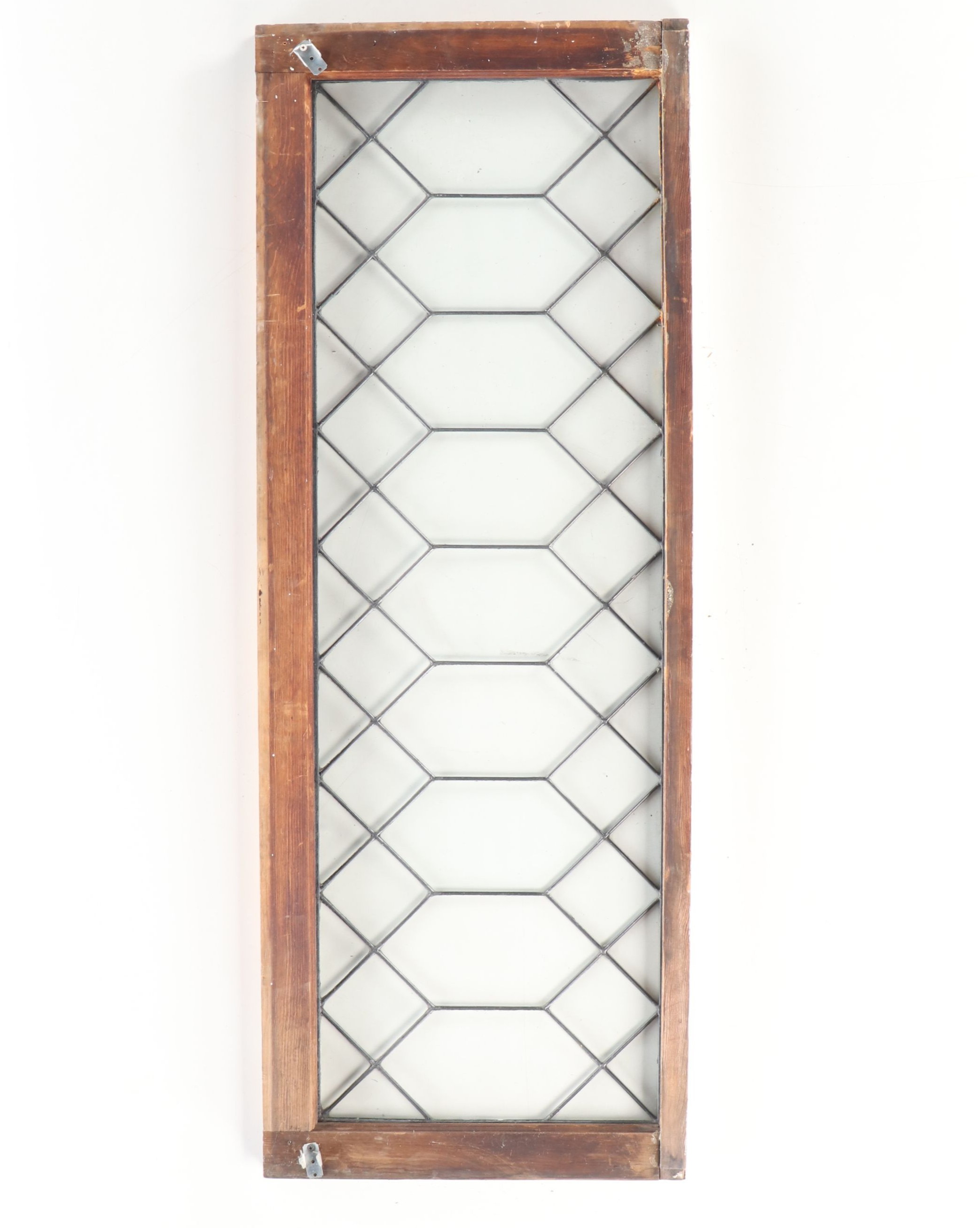 Leaded Glass Window Panel with Painted Wood Frame, Early to Mid-20th C.